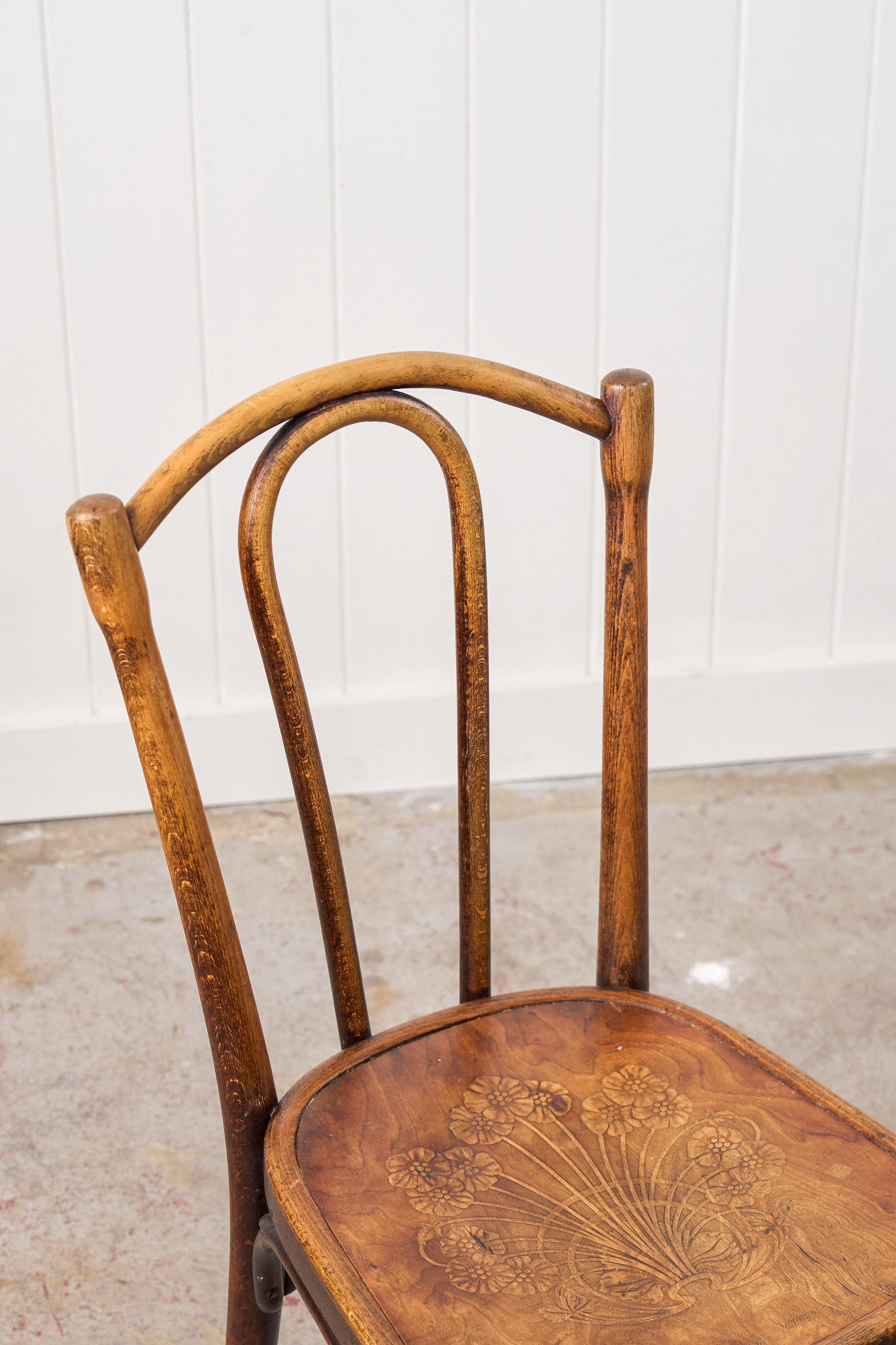 Vintage Bentwood Bistro Chair with Floral Carved Seat
