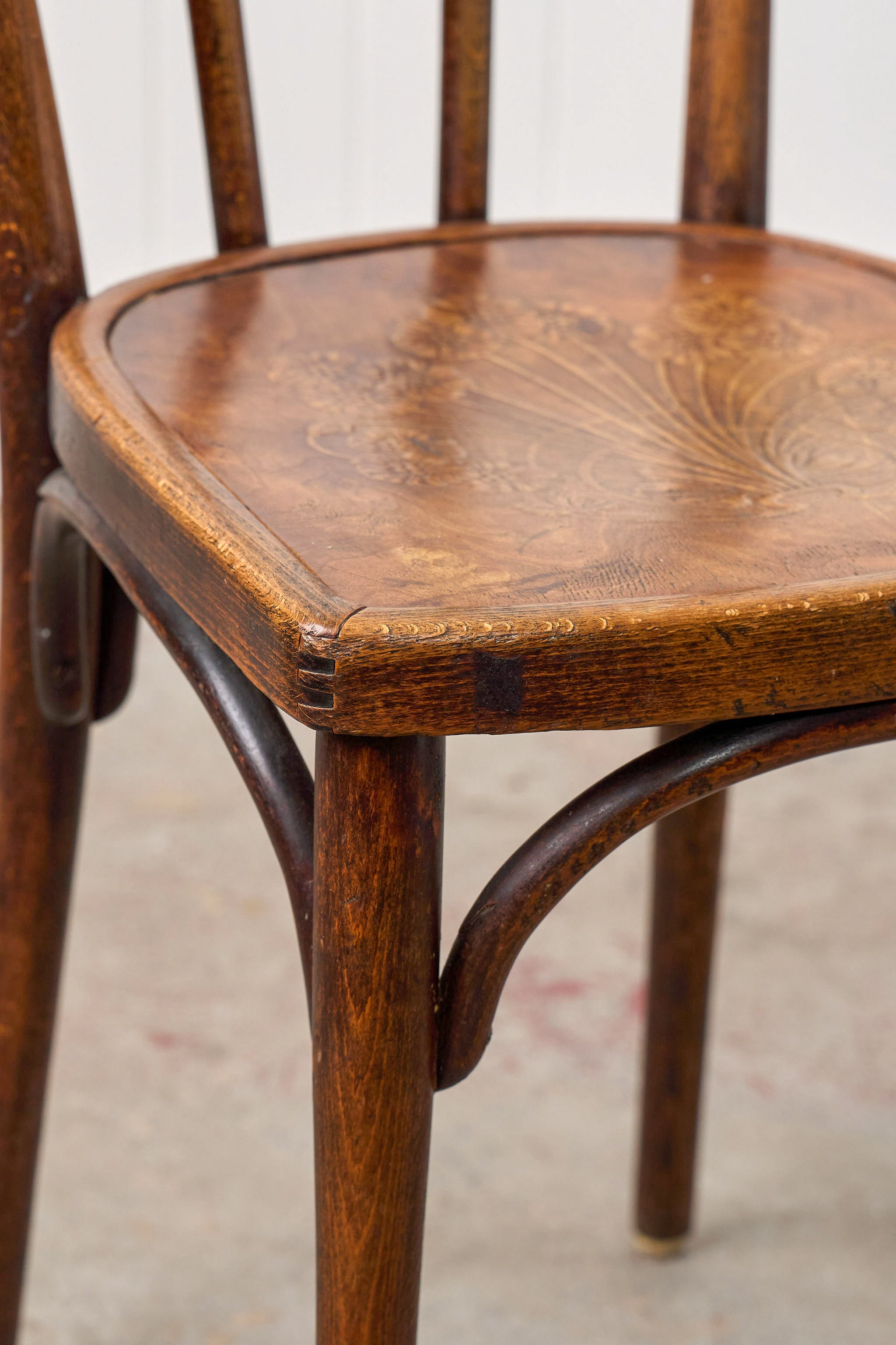 Vintage Bentwood Bistro Chair with Floral Carved Seat