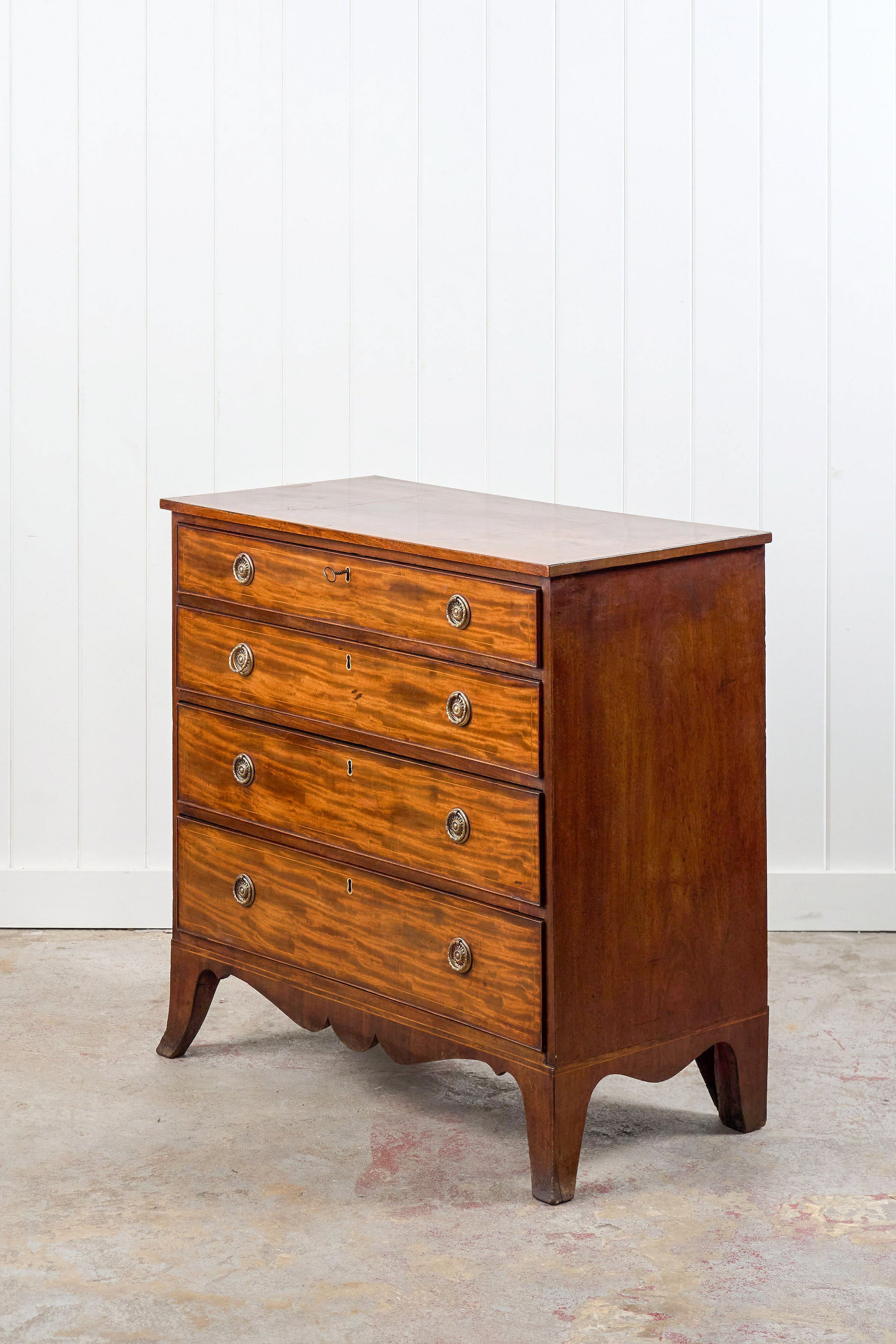 19th Century English Mahogany 4-Drawer Chest with Ring Pulls (c. 1880)
