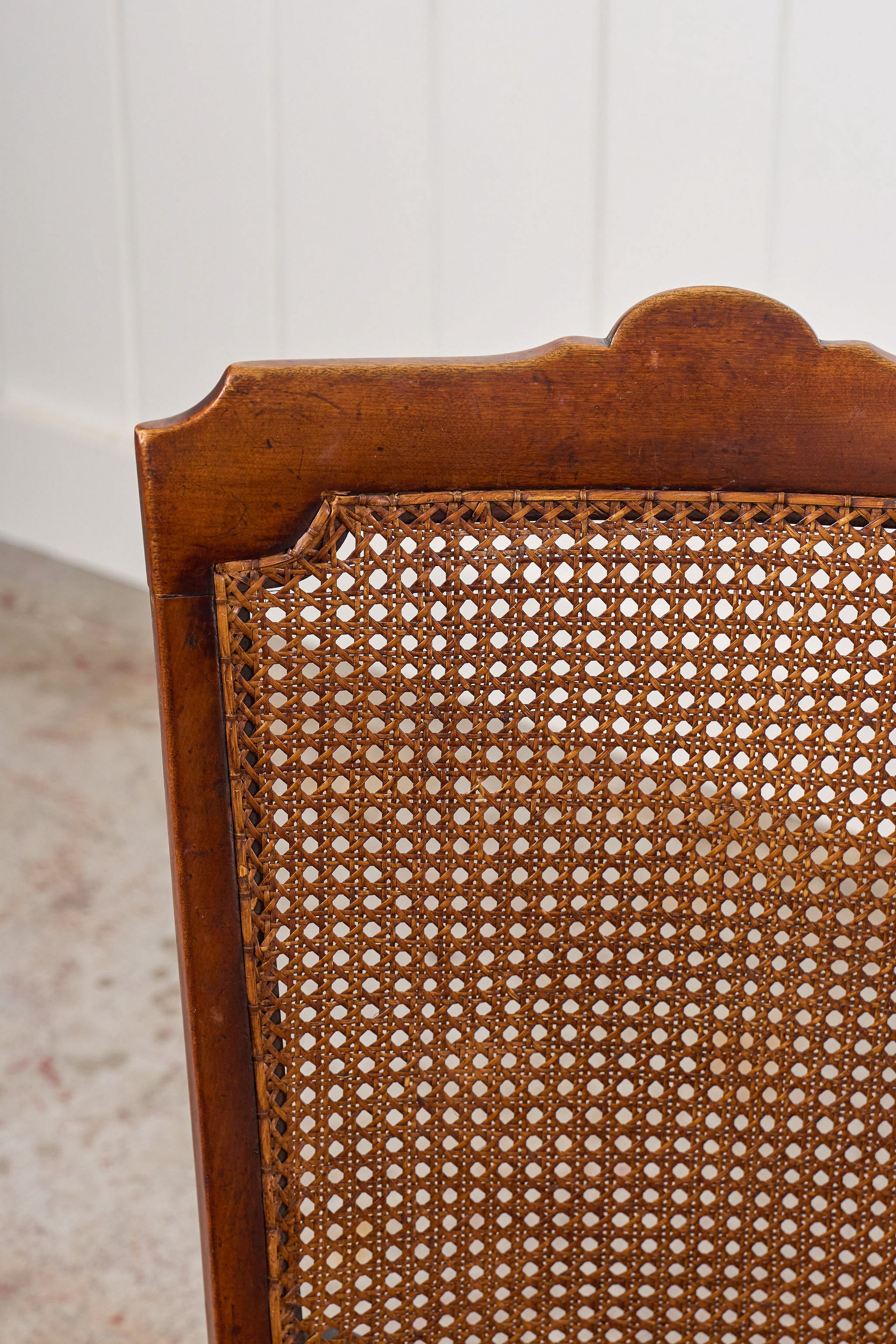 Antique Petite Walnut Accent Chair with Hand-tied Cane Seat + Back with Bobbin Legs