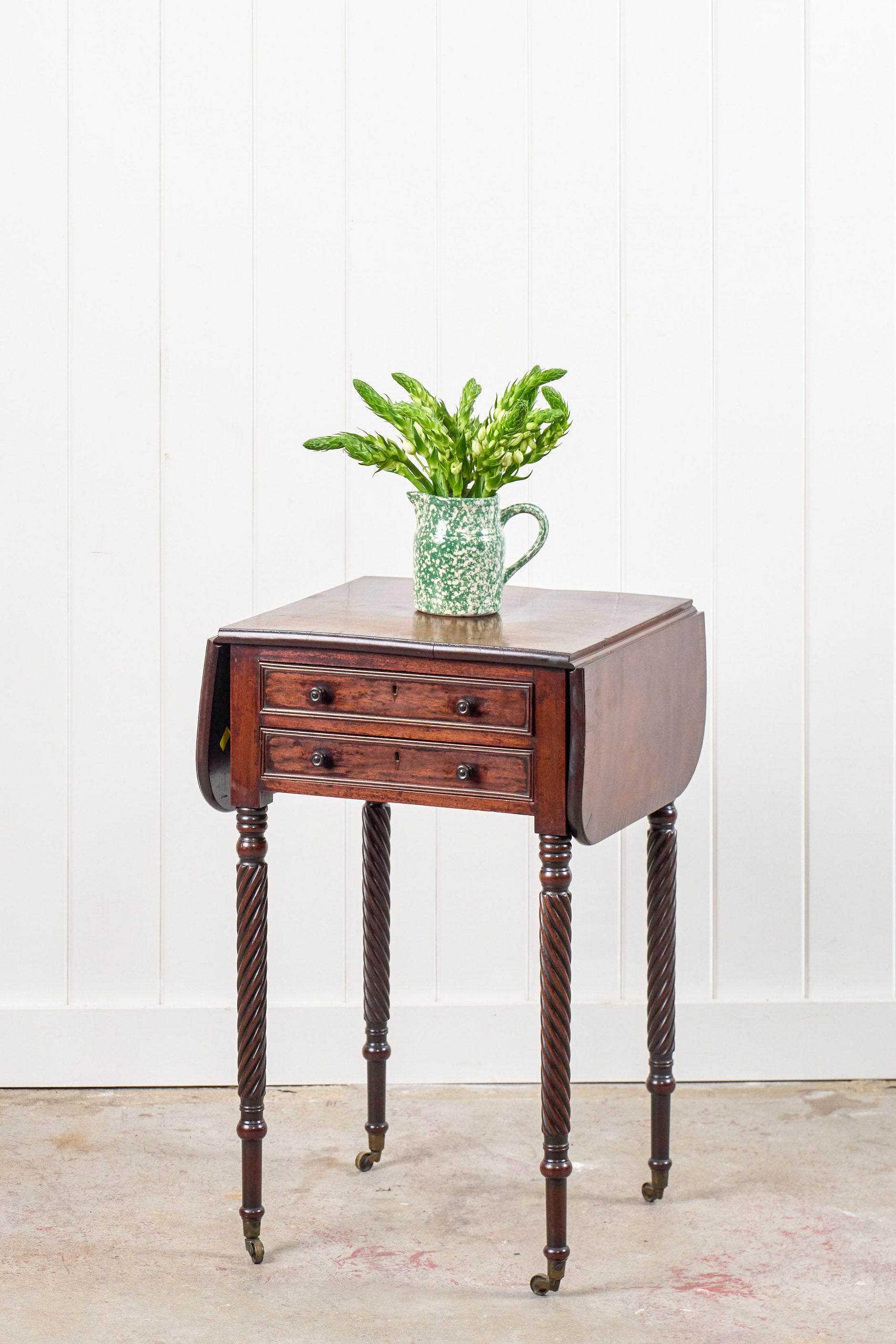 Regency 2-Drawer Pembroke Side Table With Tapered Legs On Casters (c. 1820)