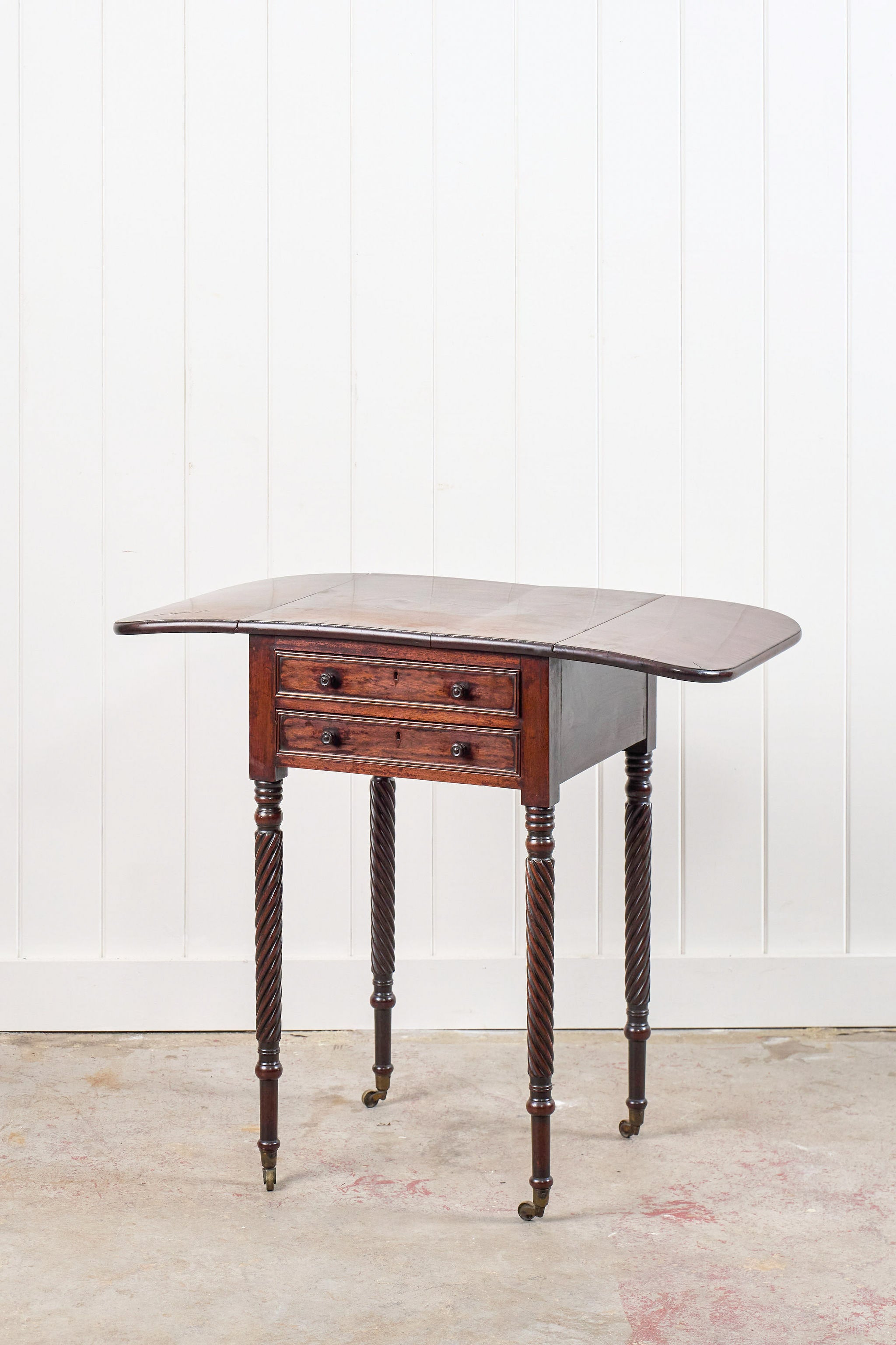 Regency 2-Drawer Pembroke Side Table With Tapered Legs On Casters (c. 1820)