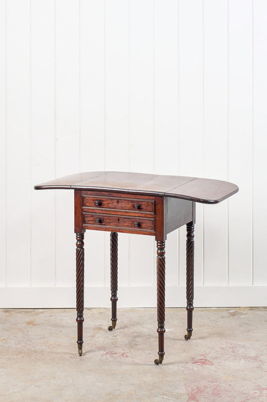 Regency 2-Drawer Pembroke Side Table With Tapered Legs On Casters (c. 1820)