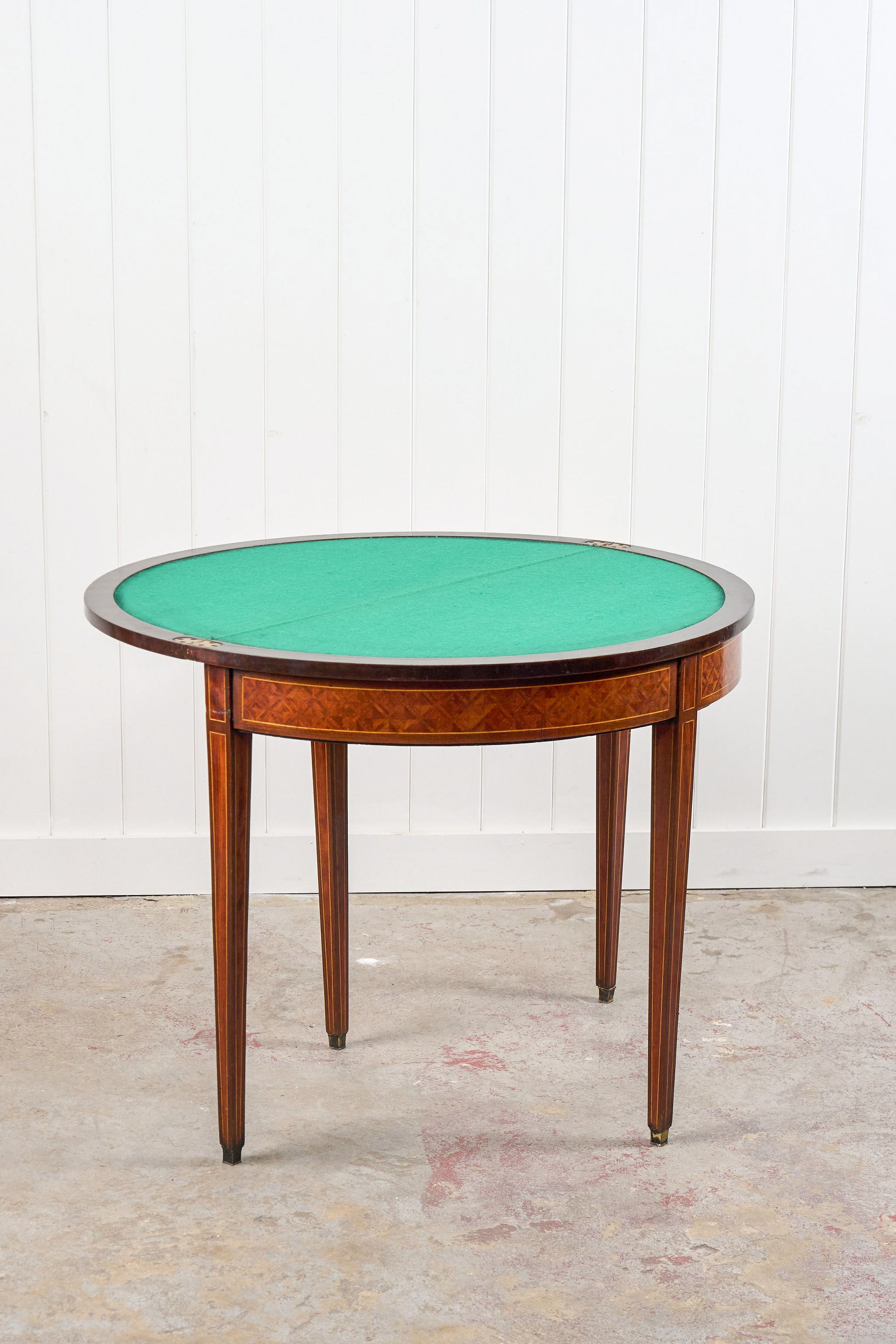 French Parquet Demilune Card Table (c. 1900)