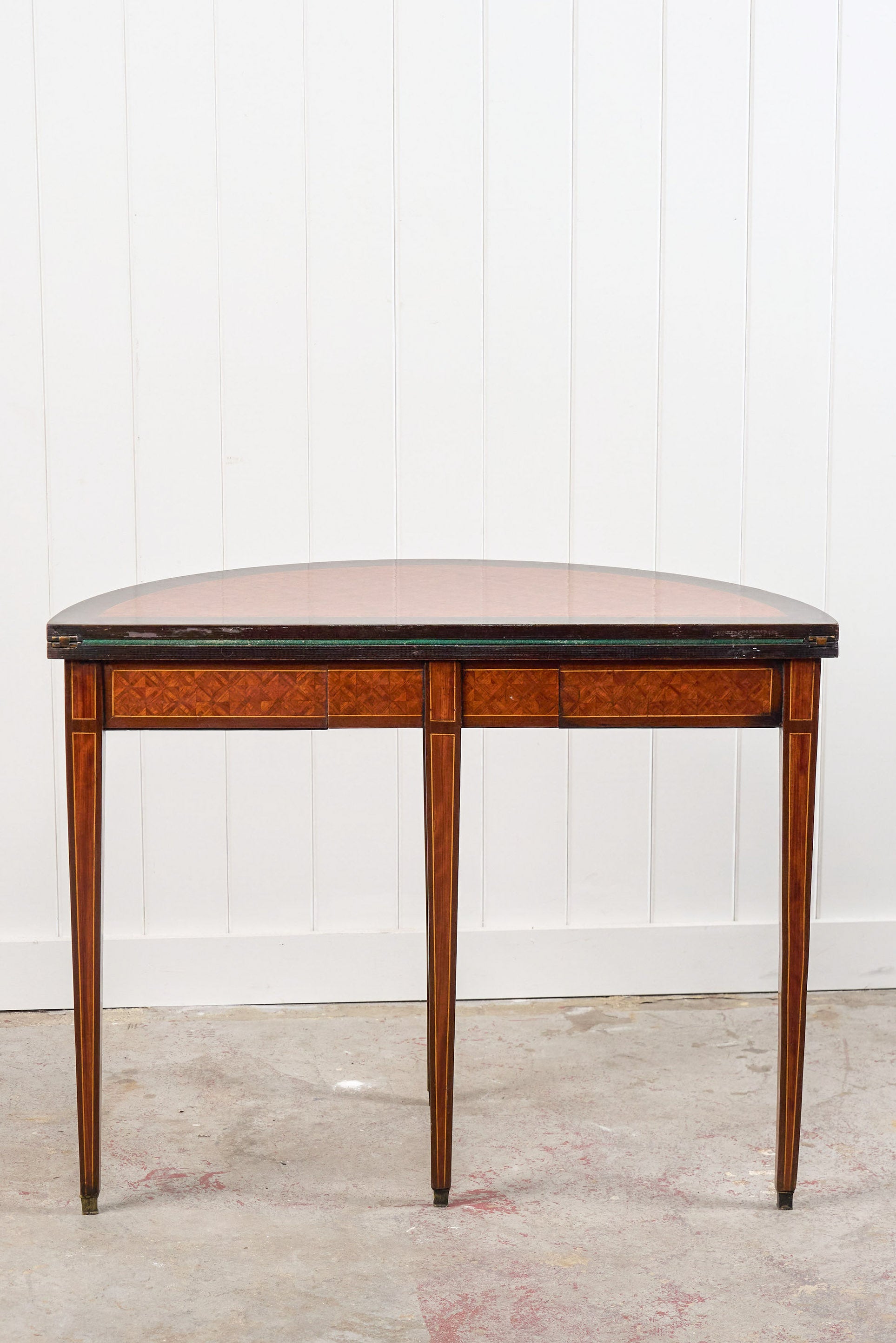 French Parquet Demilune Card Table (c. 1900)