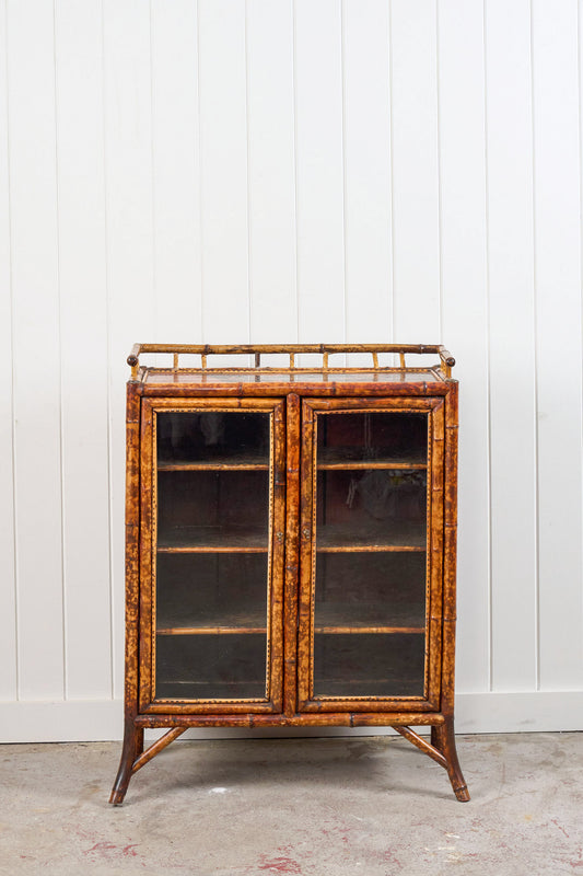 Antique Victorian Tiger Bamboo Glazed Bookcase Cabinet (c. 1870)