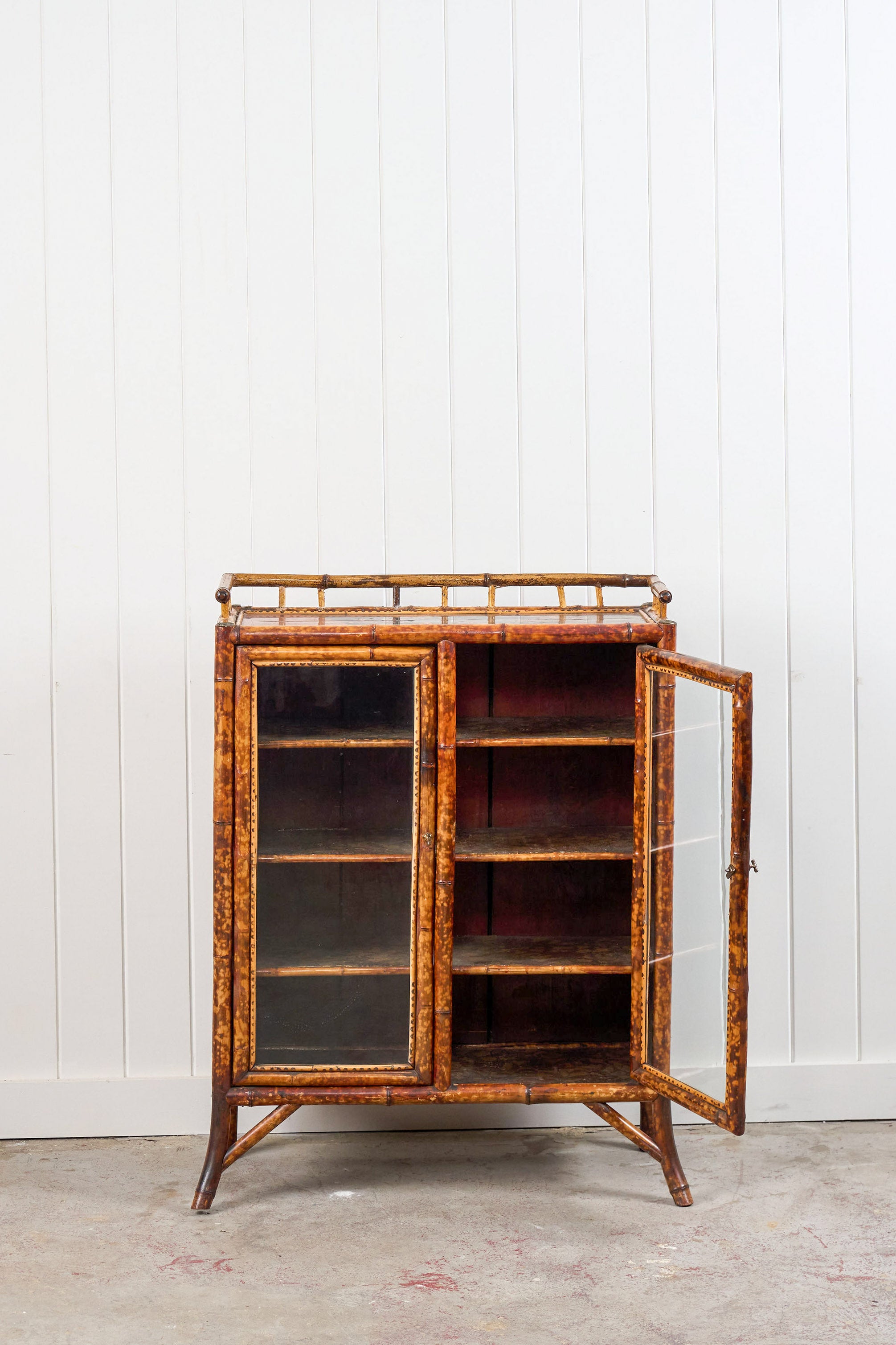Antique Victorian Tiger Bamboo Glazed Bookcase Cabinet (c. 1870)