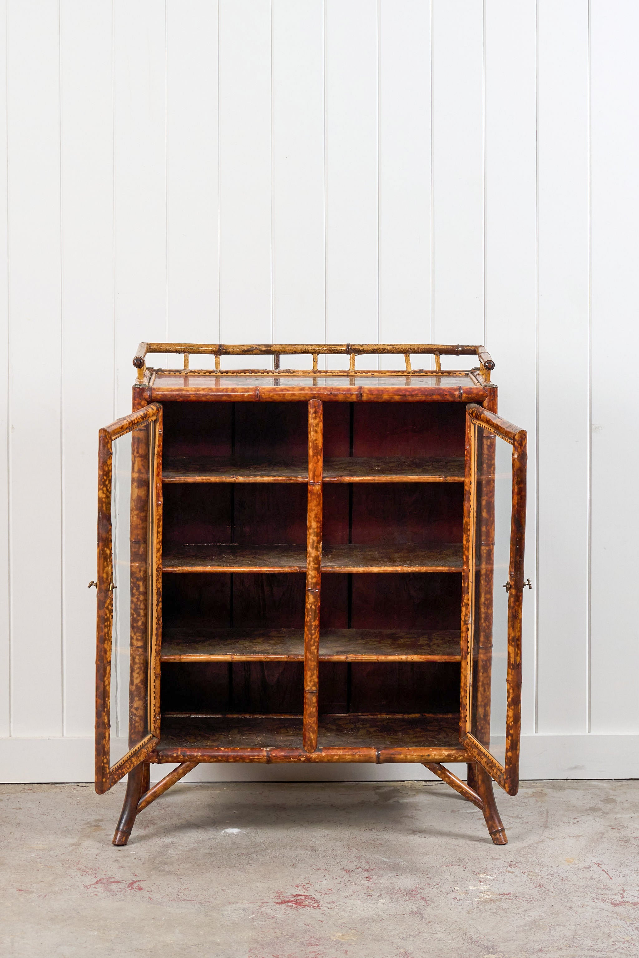 Antique Victorian Tiger Bamboo Glazed Bookcase Cabinet (c. 1870)
