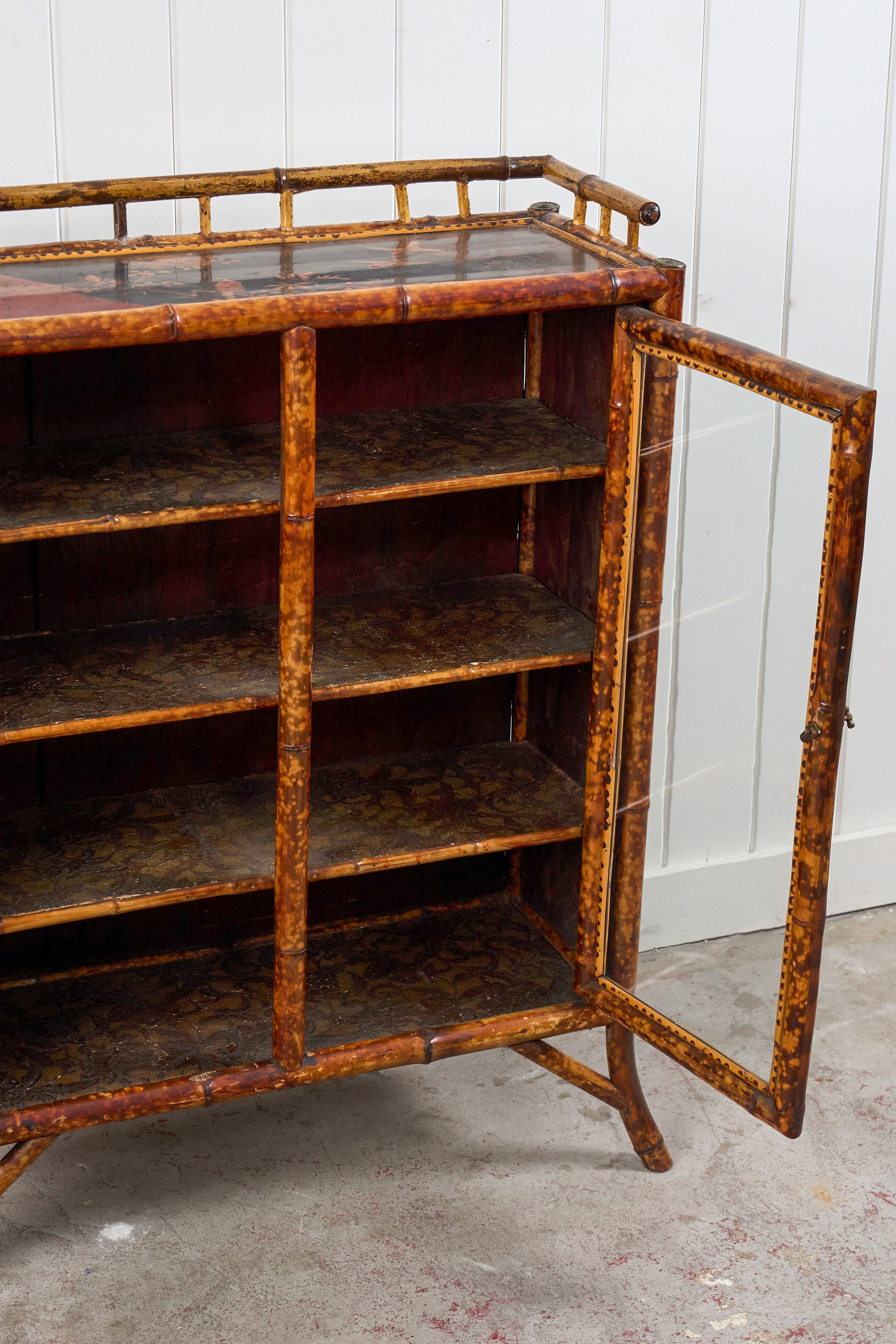 Antique Victorian Tiger Bamboo Glazed Bookcase Cabinet (c. 1870)