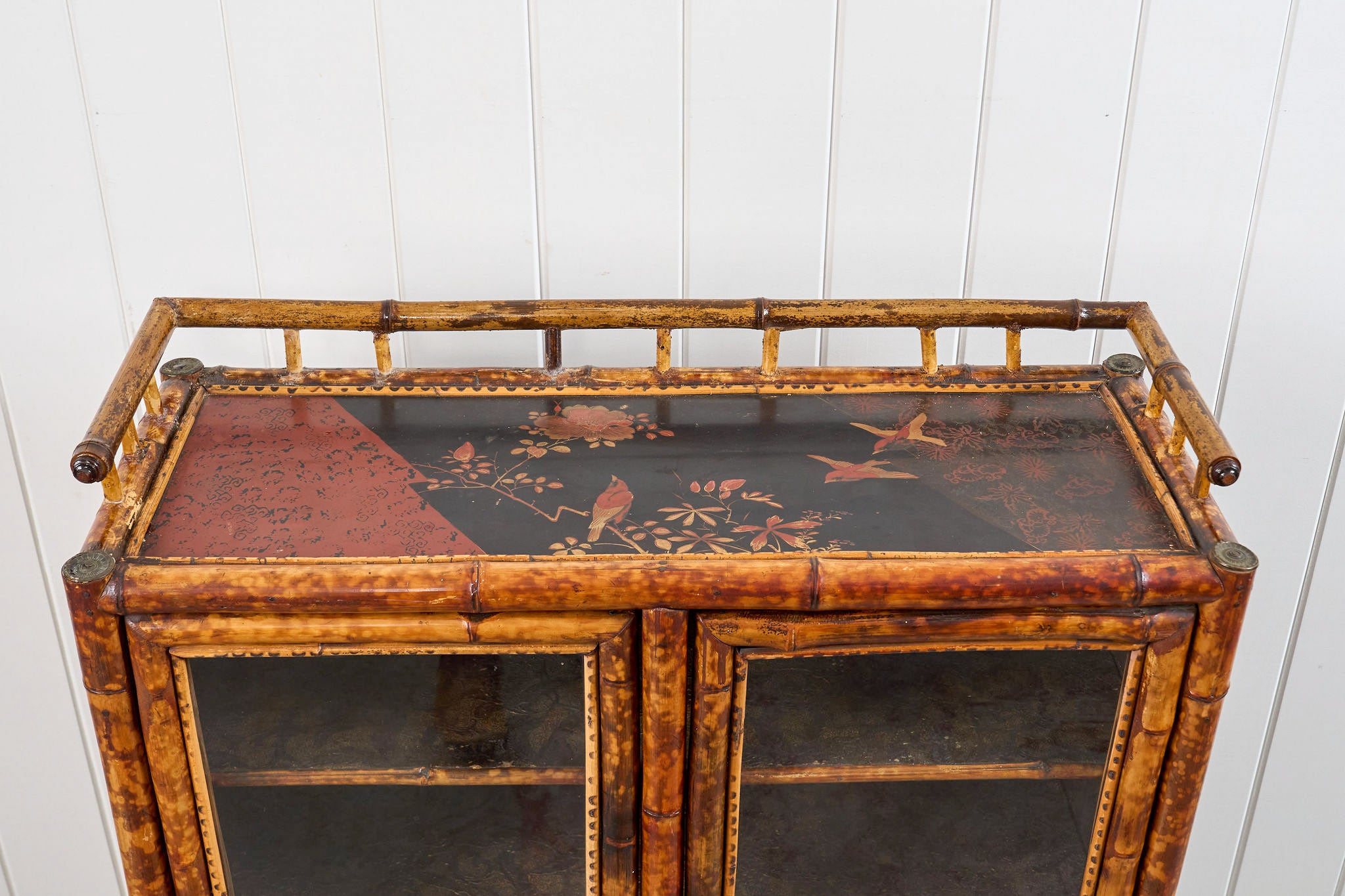 Antique Victorian Tiger Bamboo Glazed Bookcase Cabinet (c. 1870)