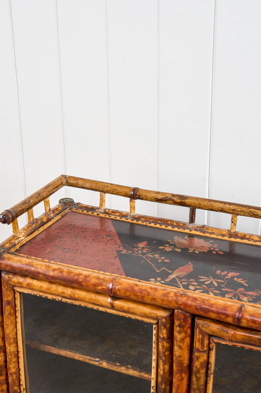 Antique Victorian Tiger Bamboo Glazed Bookcase Cabinet (c. 1870)