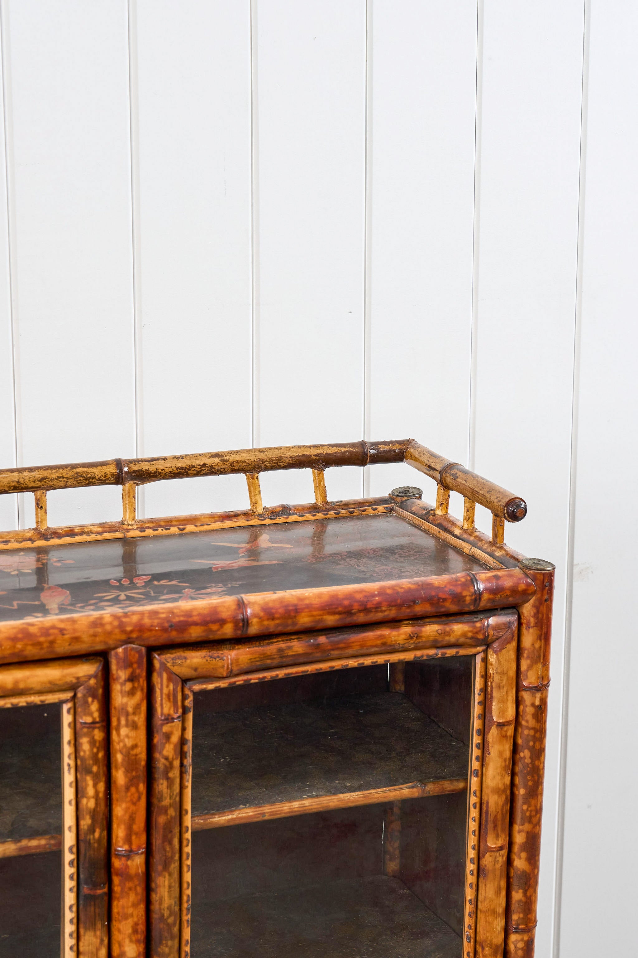 Antique Victorian Tiger Bamboo Glazed Bookcase Cabinet (c. 1870)