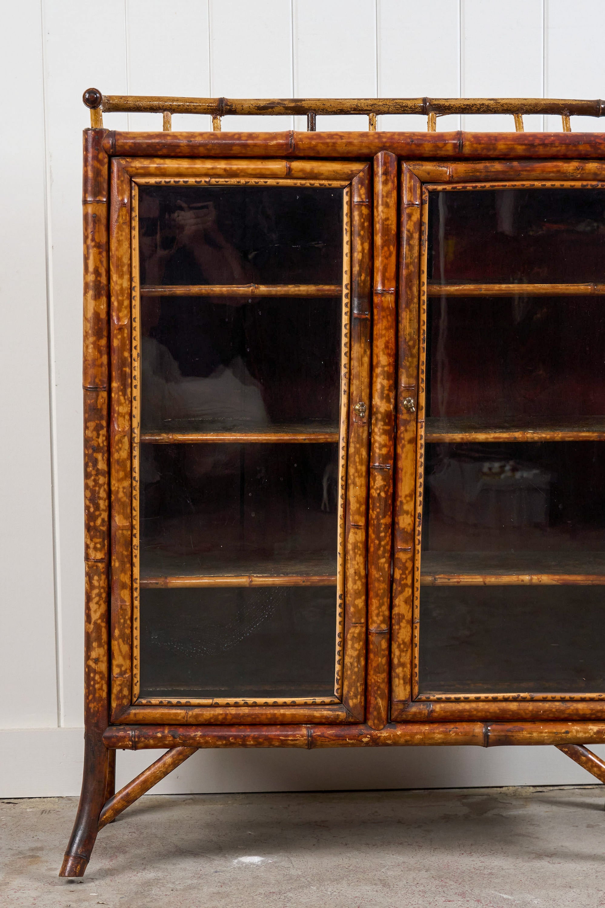 Antique Victorian Tiger Bamboo Glazed Bookcase Cabinet (c. 1870)