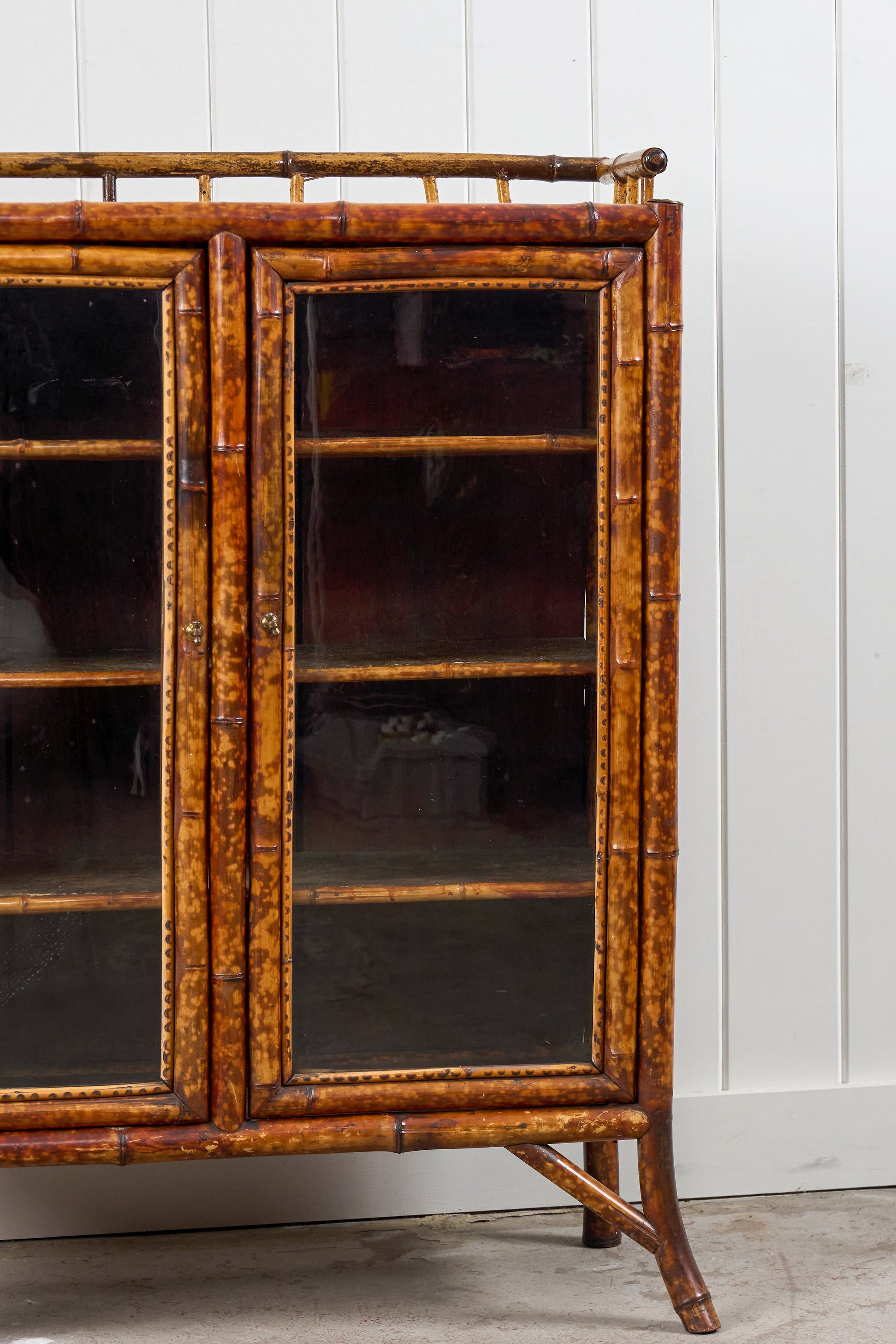 Antique Victorian Tiger Bamboo Glazed Bookcase Cabinet (c. 1870)