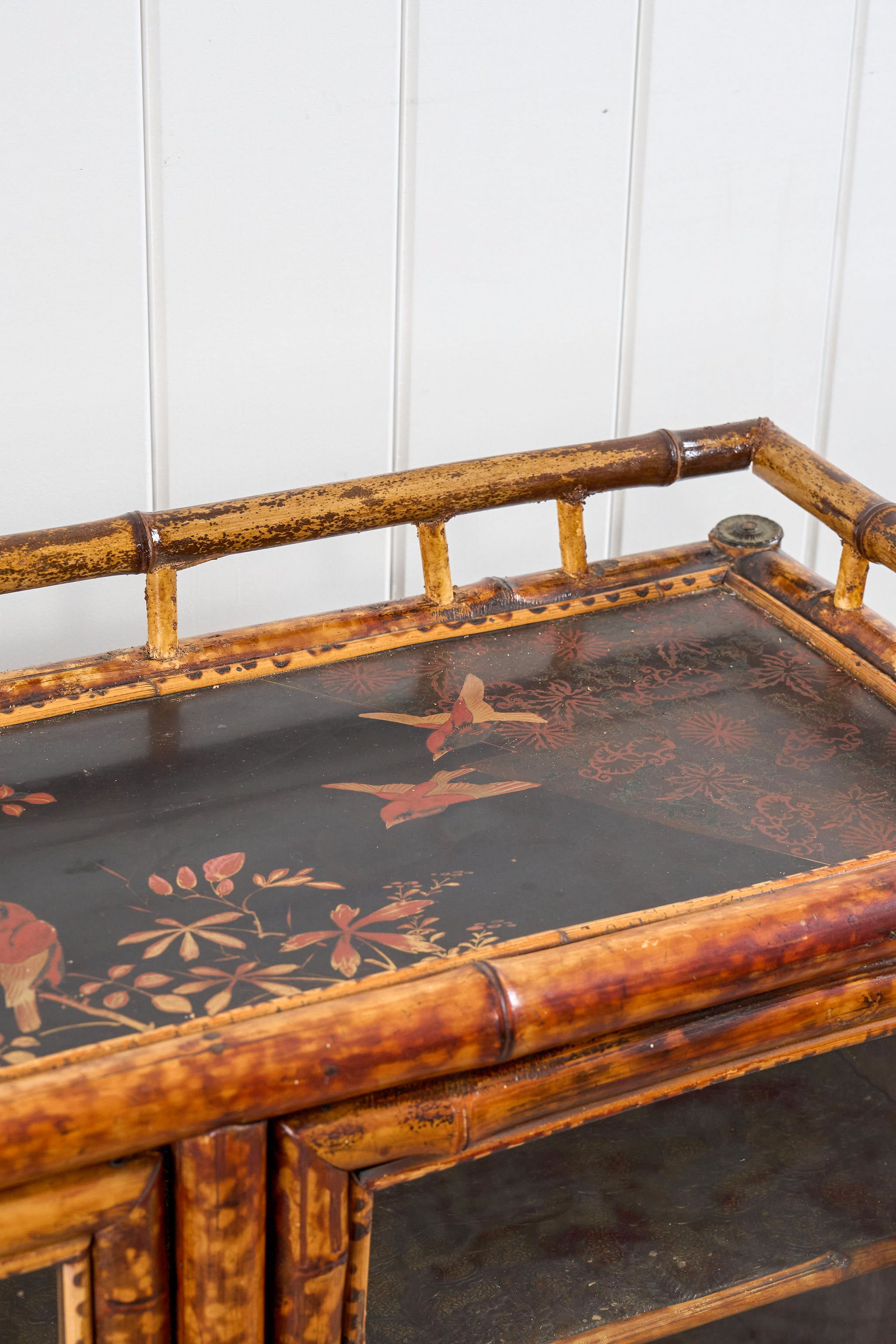 Antique Victorian Tiger Bamboo Glazed Bookcase Cabinet (c. 1870)