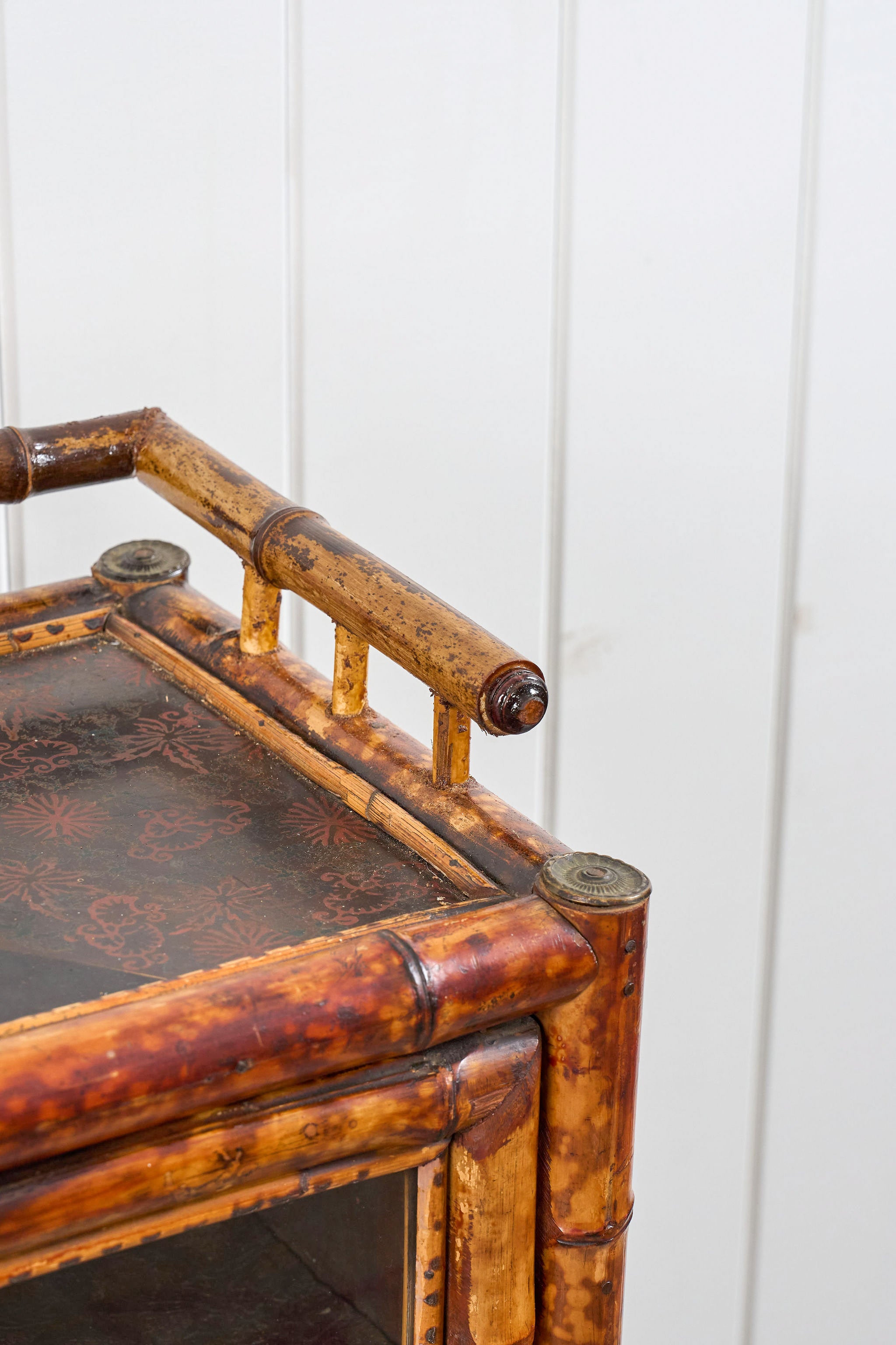Antique Victorian Tiger Bamboo Glazed Bookcase Cabinet (c. 1870)
