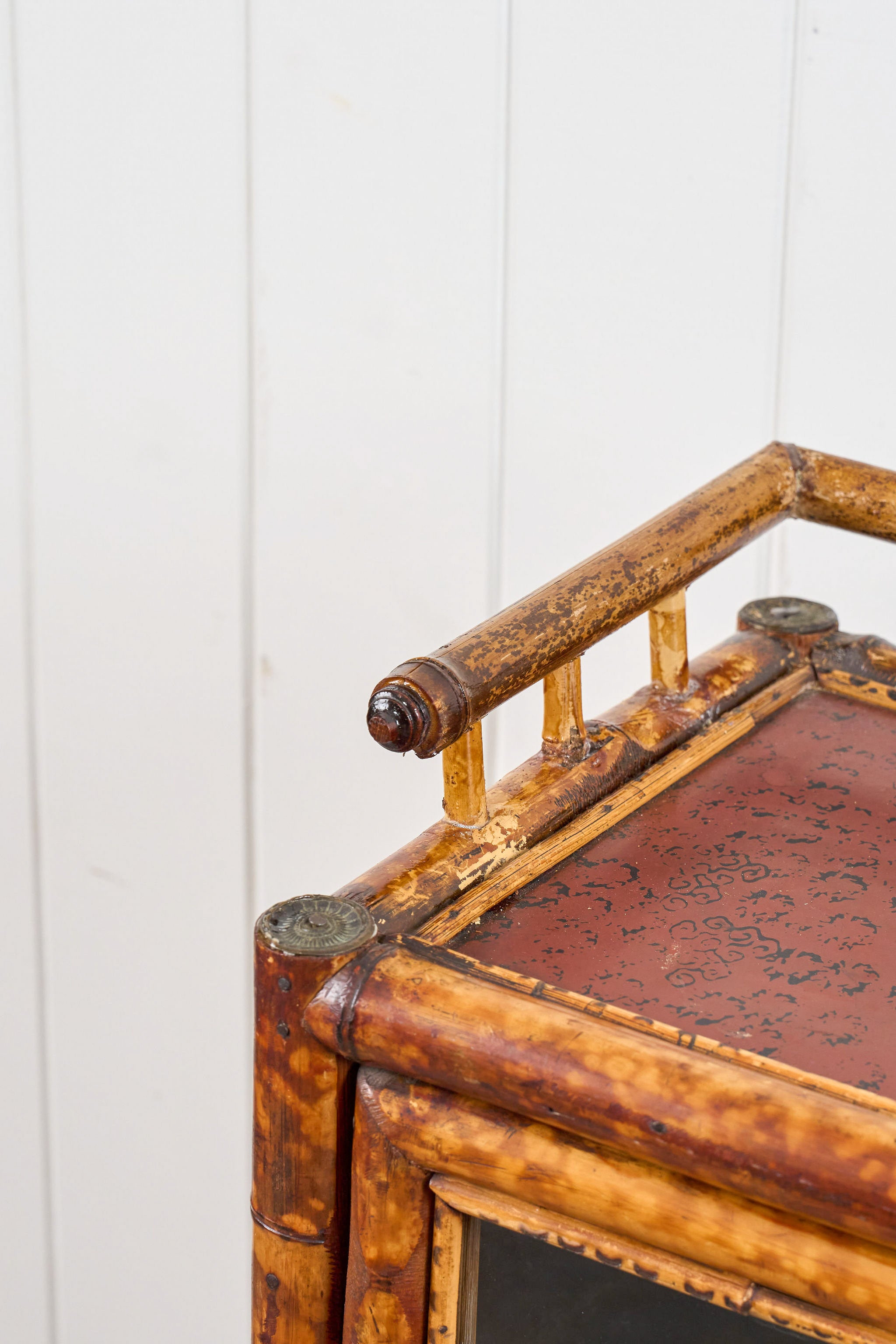 Antique Victorian Tiger Bamboo Glazed Bookcase Cabinet (c. 1870)