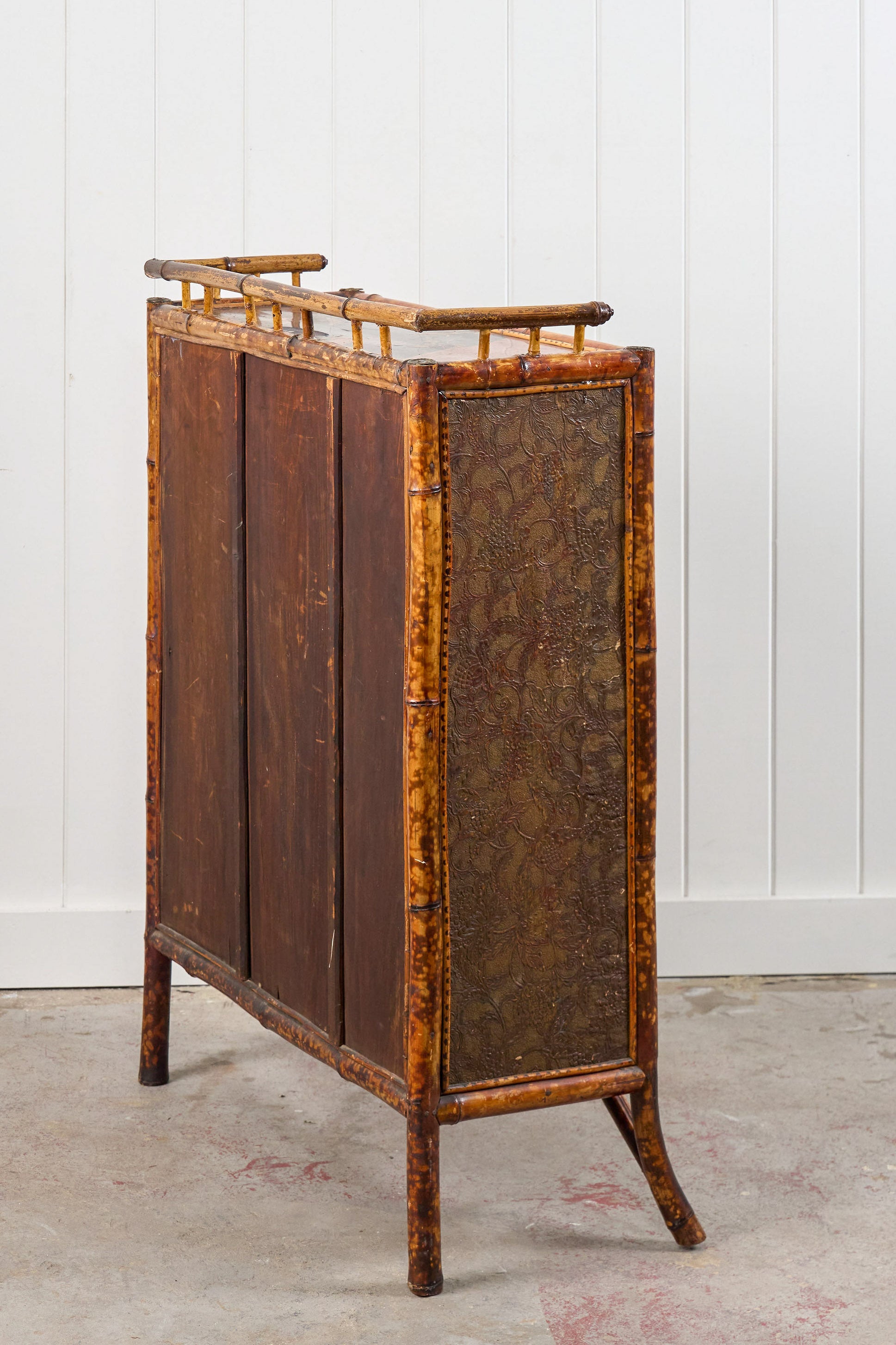 Antique Victorian Tiger Bamboo Glazed Bookcase Cabinet (c. 1870)