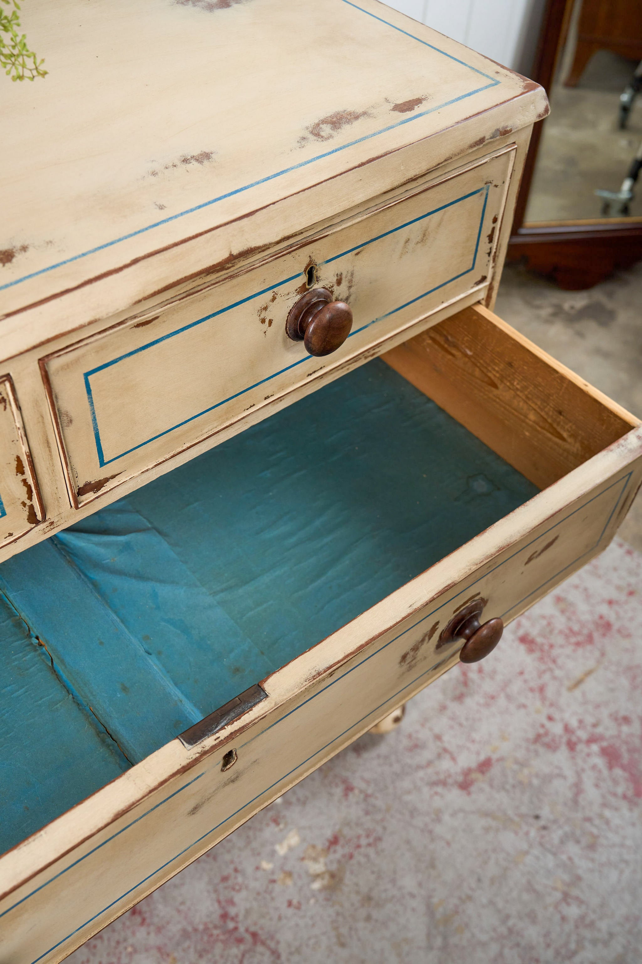 19th Century Victorian Two Over Three Painted Pine Chest with Blue Accents
