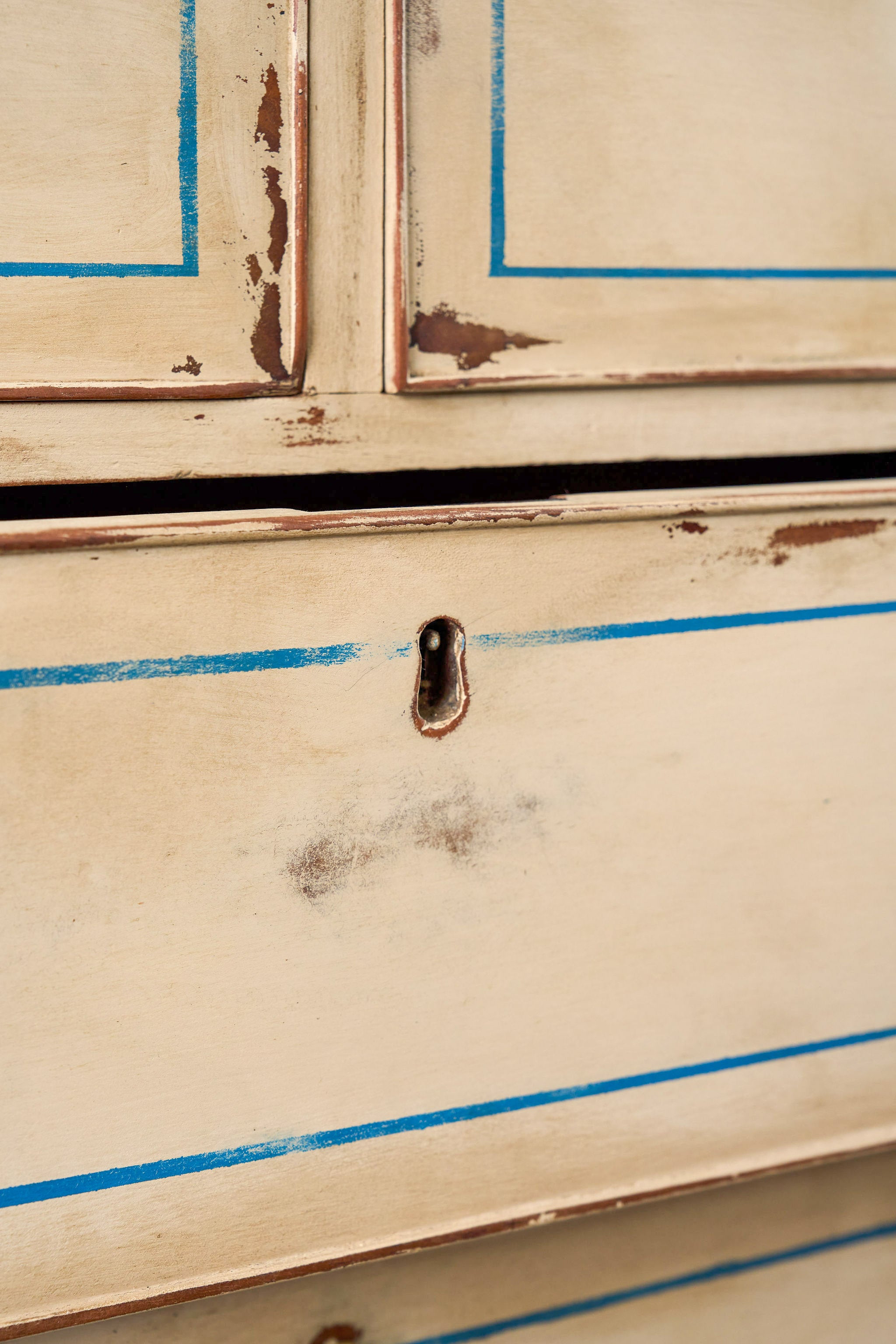 19th Century Victorian Two Over Three Painted Pine Chest with Blue Accents