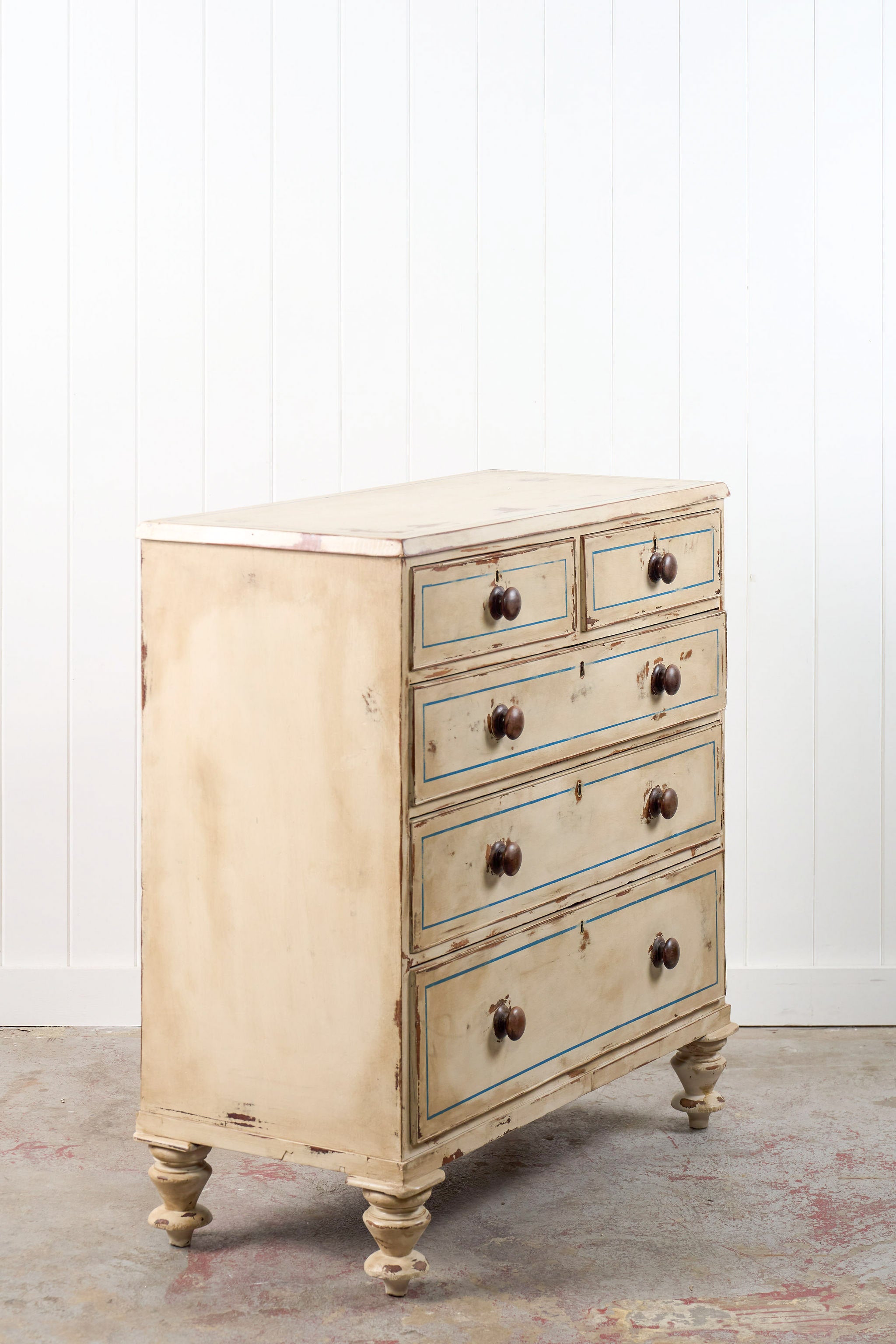19th Century Victorian Two Over Three Painted Pine Chest with Blue Accents