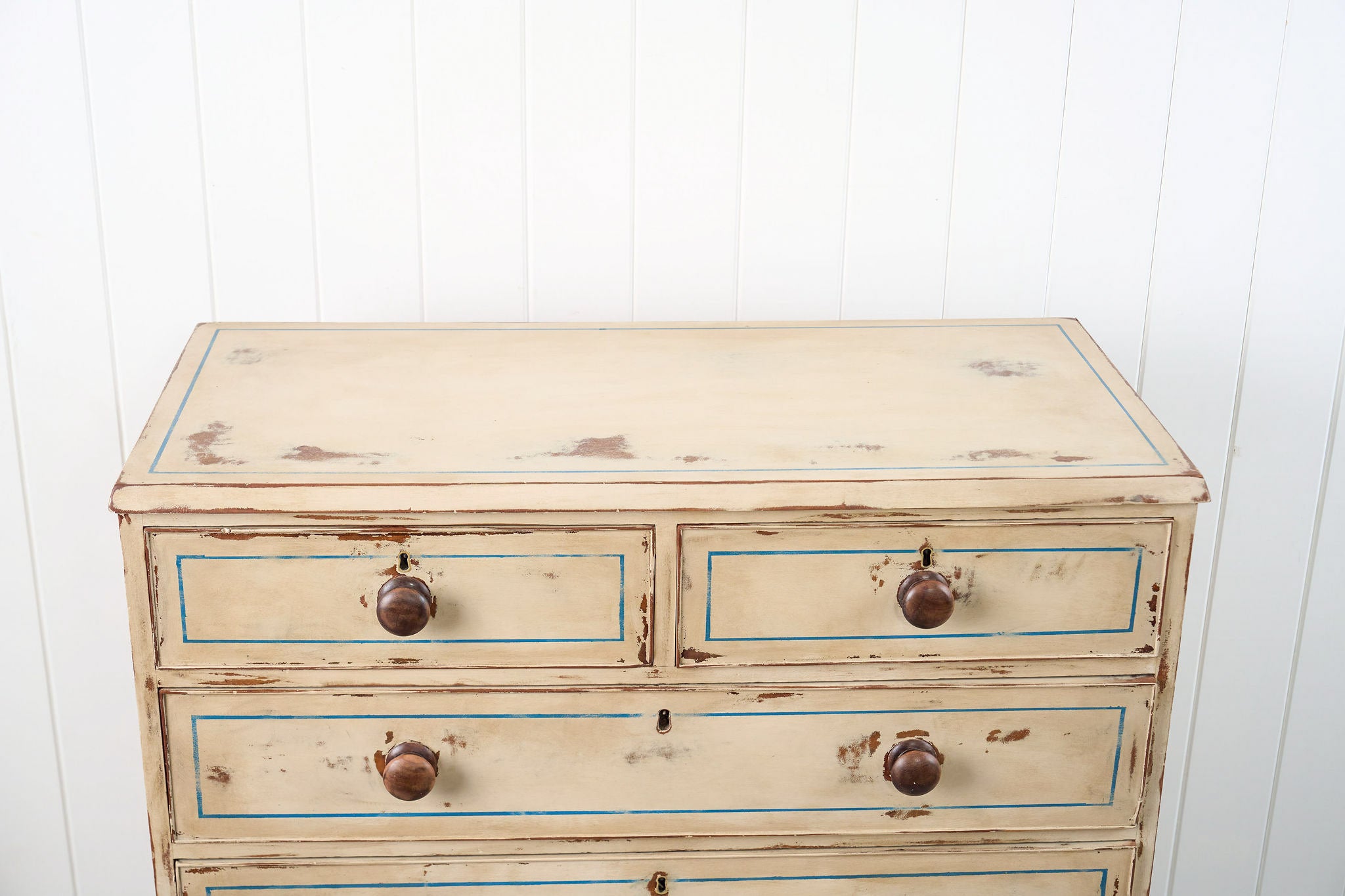 19th Century Victorian Two Over Three Painted Pine Chest with Blue Accents