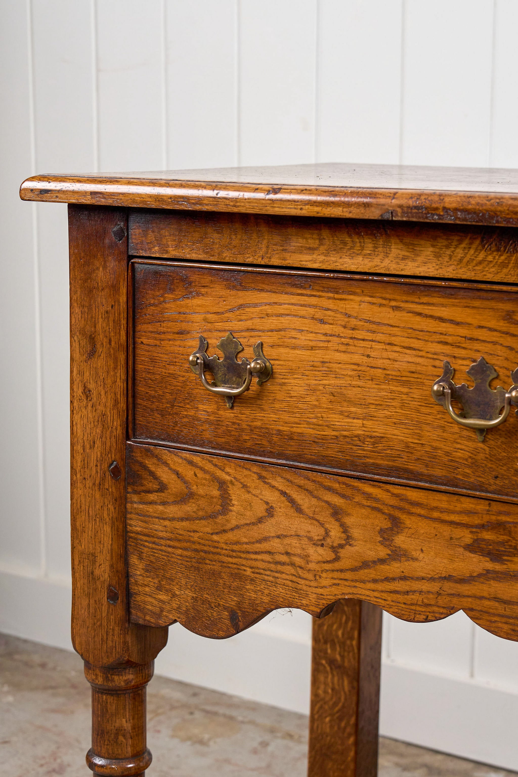 19th Century English Oak Dresser Base/Console With Scalloped Apron