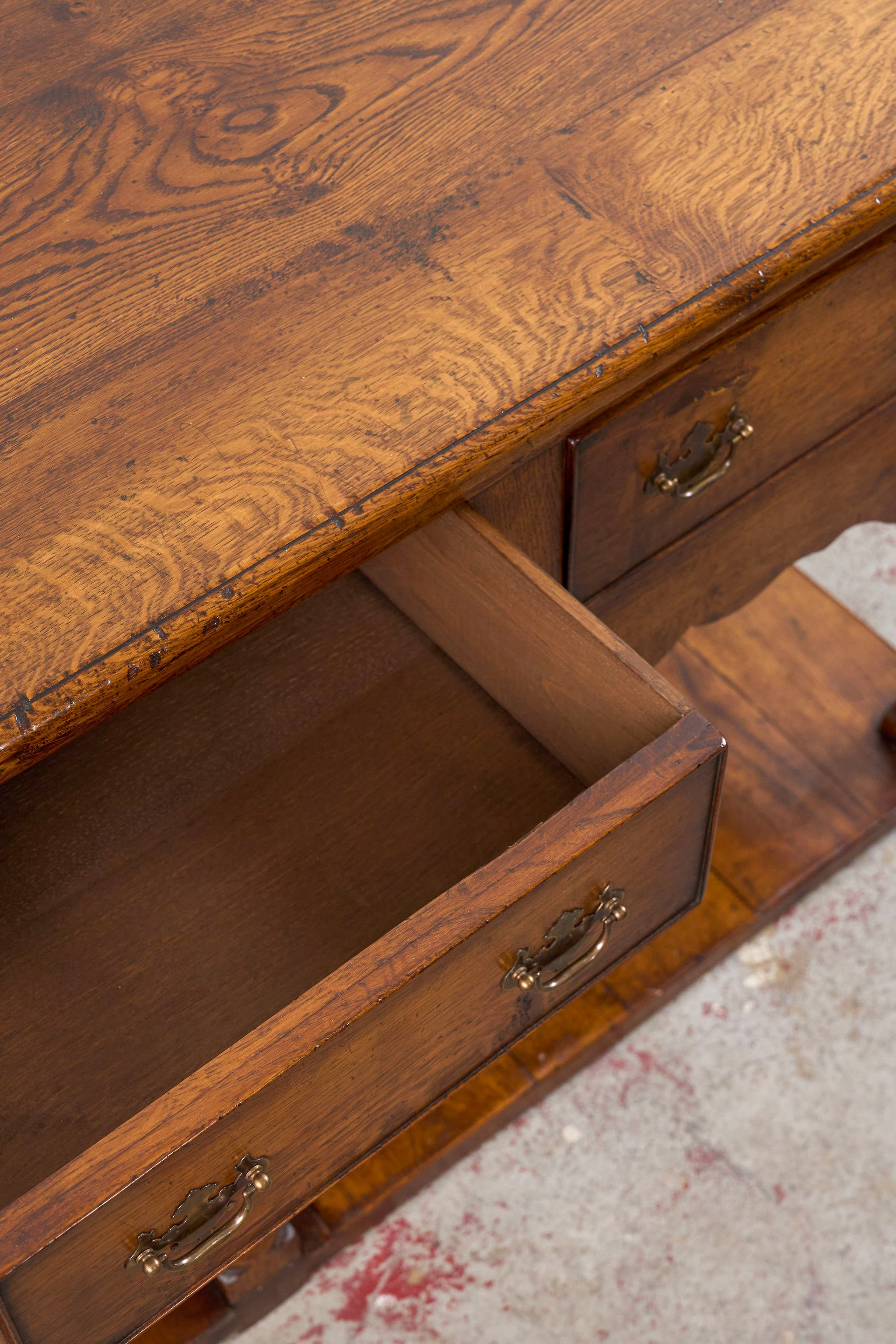 19th Century English Oak Dresser Base/Console With Scalloped Apron