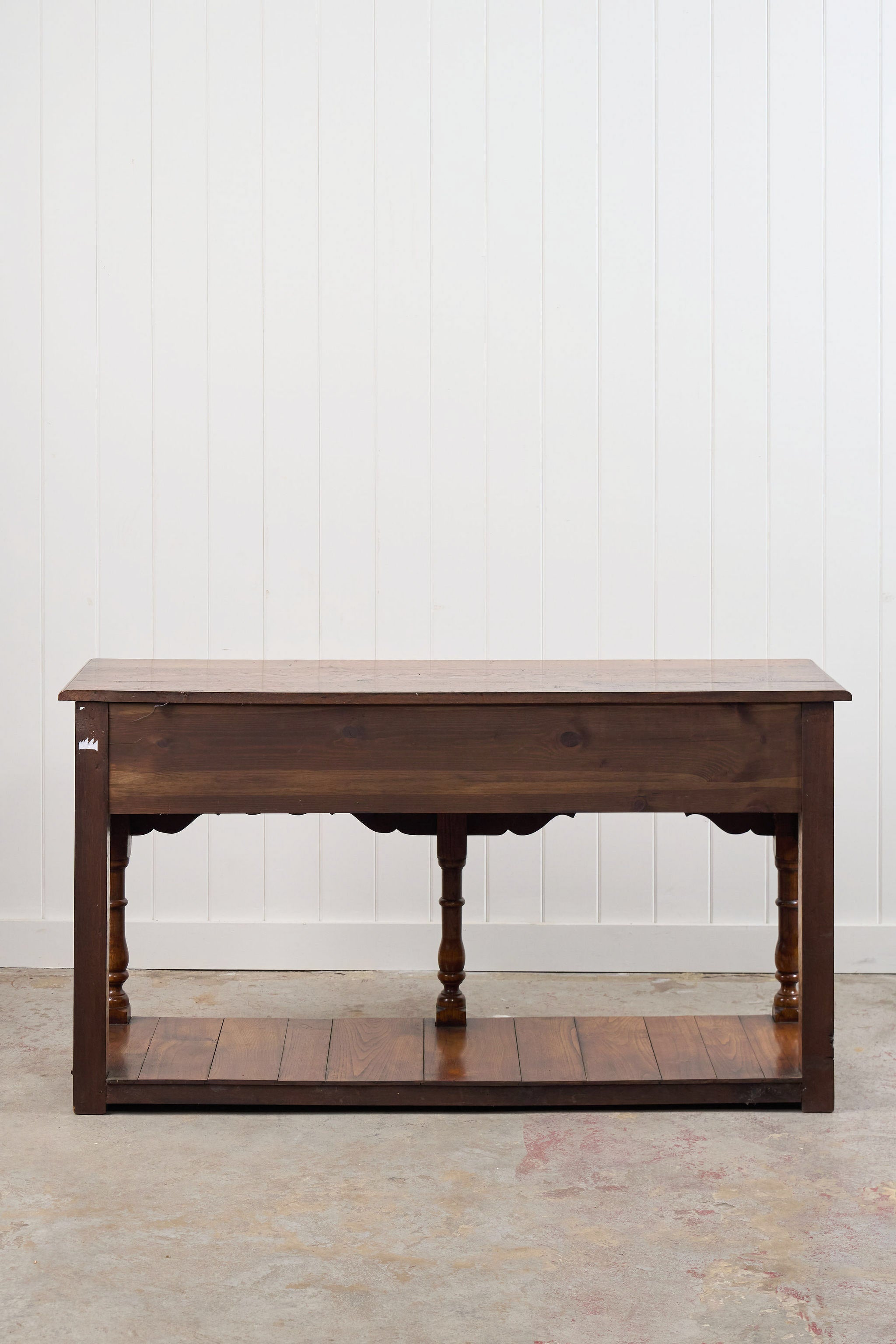 19th Century English Oak Dresser Base/Console With Scalloped Apron
