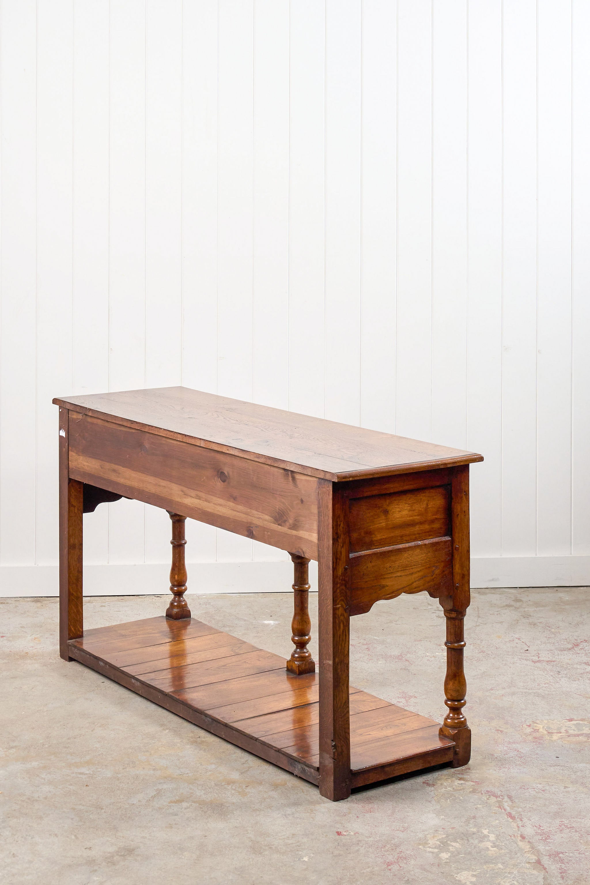 19th Century English Oak Dresser Base/Console With Scalloped Apron