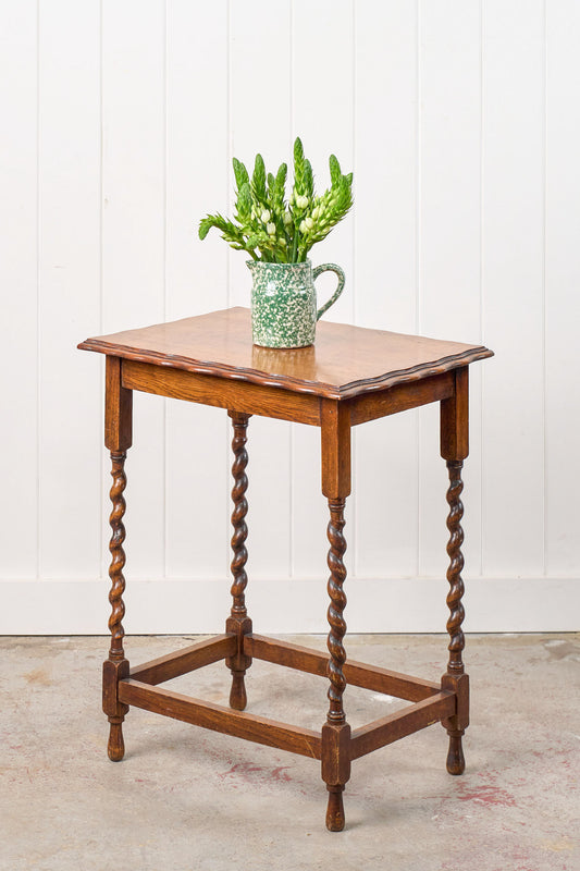 Honey Oak Tiger Barley Twist Table w/ Scallop Edge