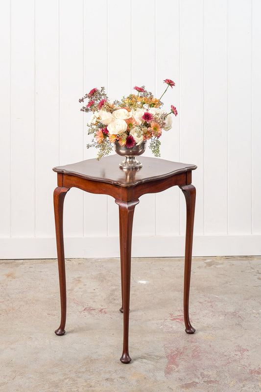 Square Mahogany Scallop Side Table with Padded Feet