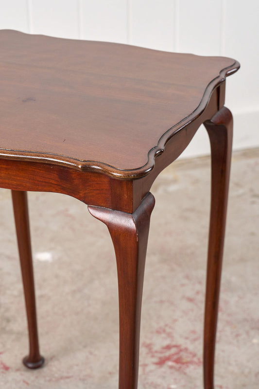 Square Mahogany Scallop Side Table with Padded Feet