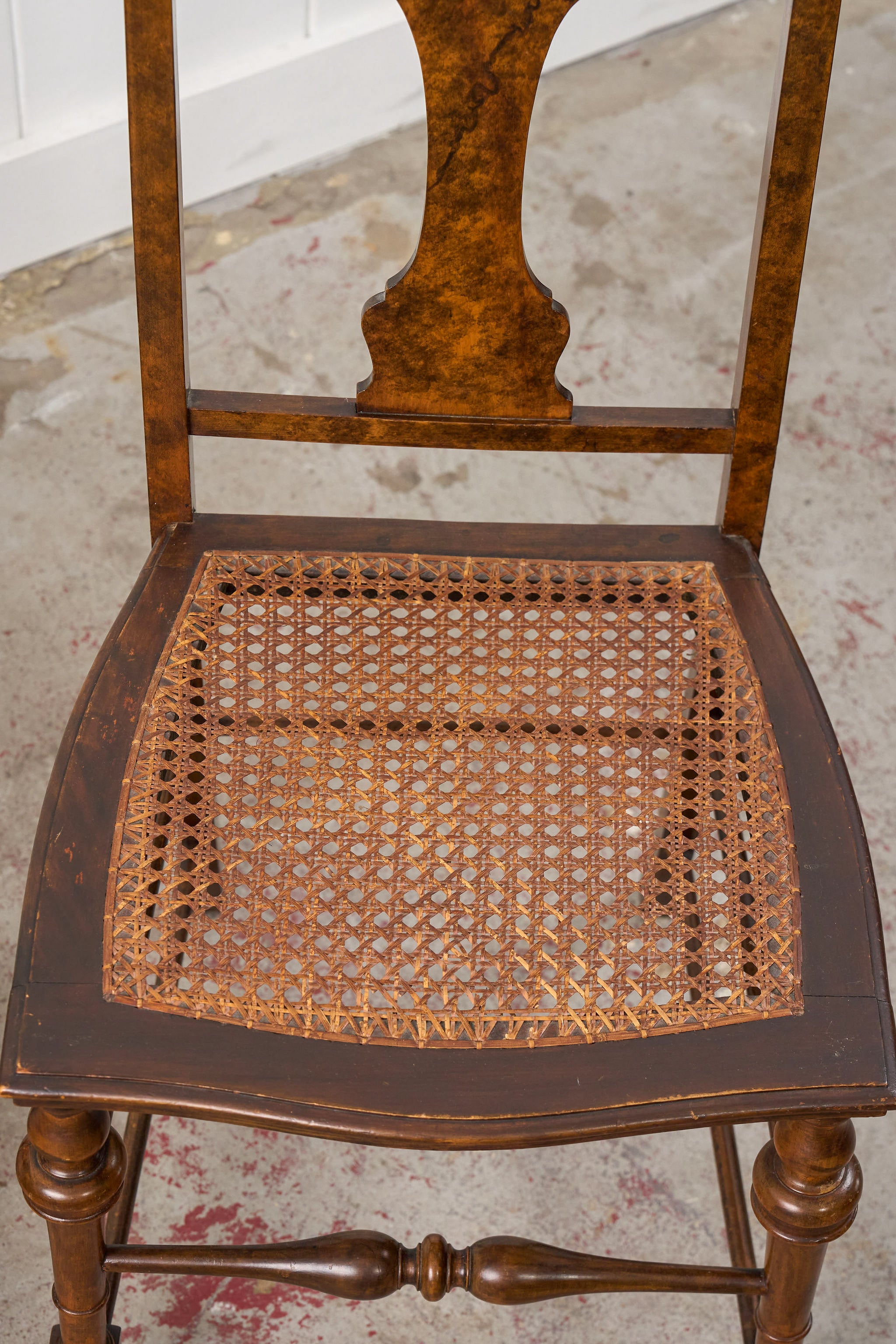 PAIR 19th Century Burl Walnut Hand Tied Cane Seat Chairs