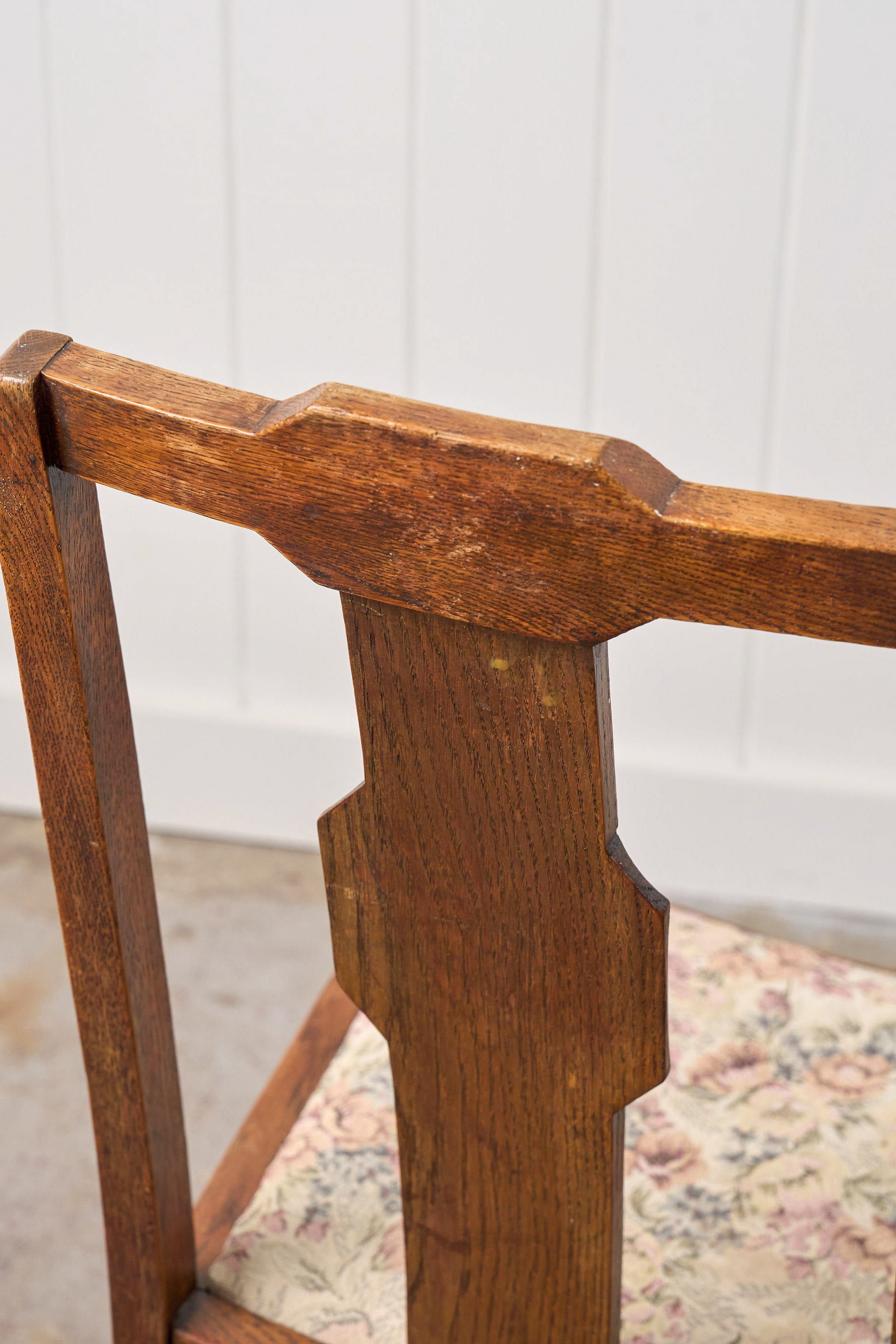 Antique English Oak Carved Back Chair