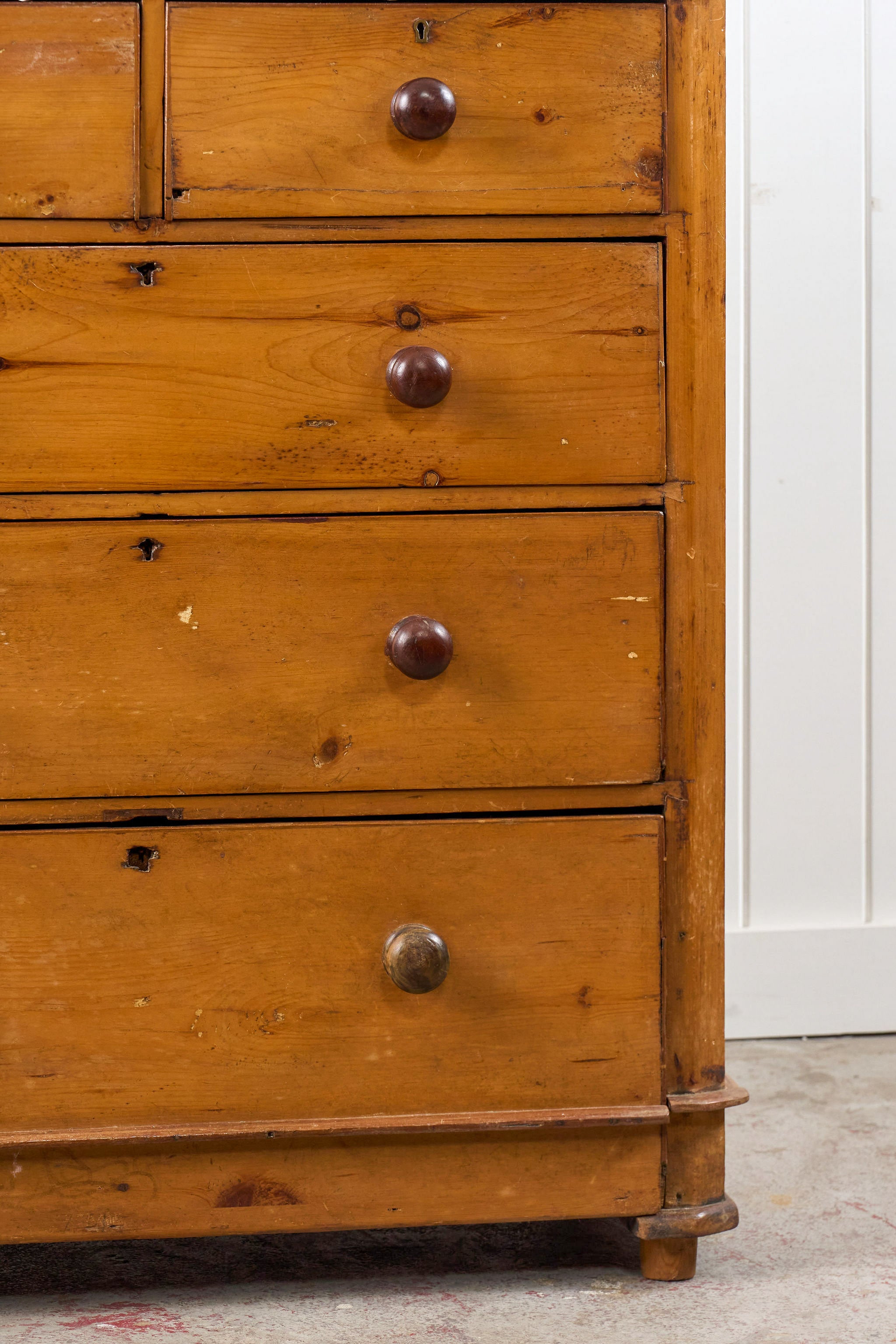 19th Century Pine 2 Over 3 Chest with Wooden Knobs