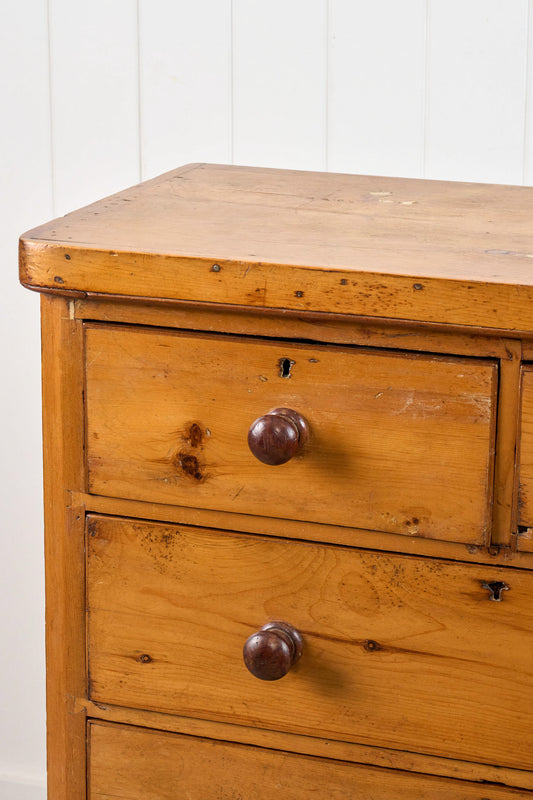 19th Century Pine 2 Over 3 Chest with Wooden Knobs
