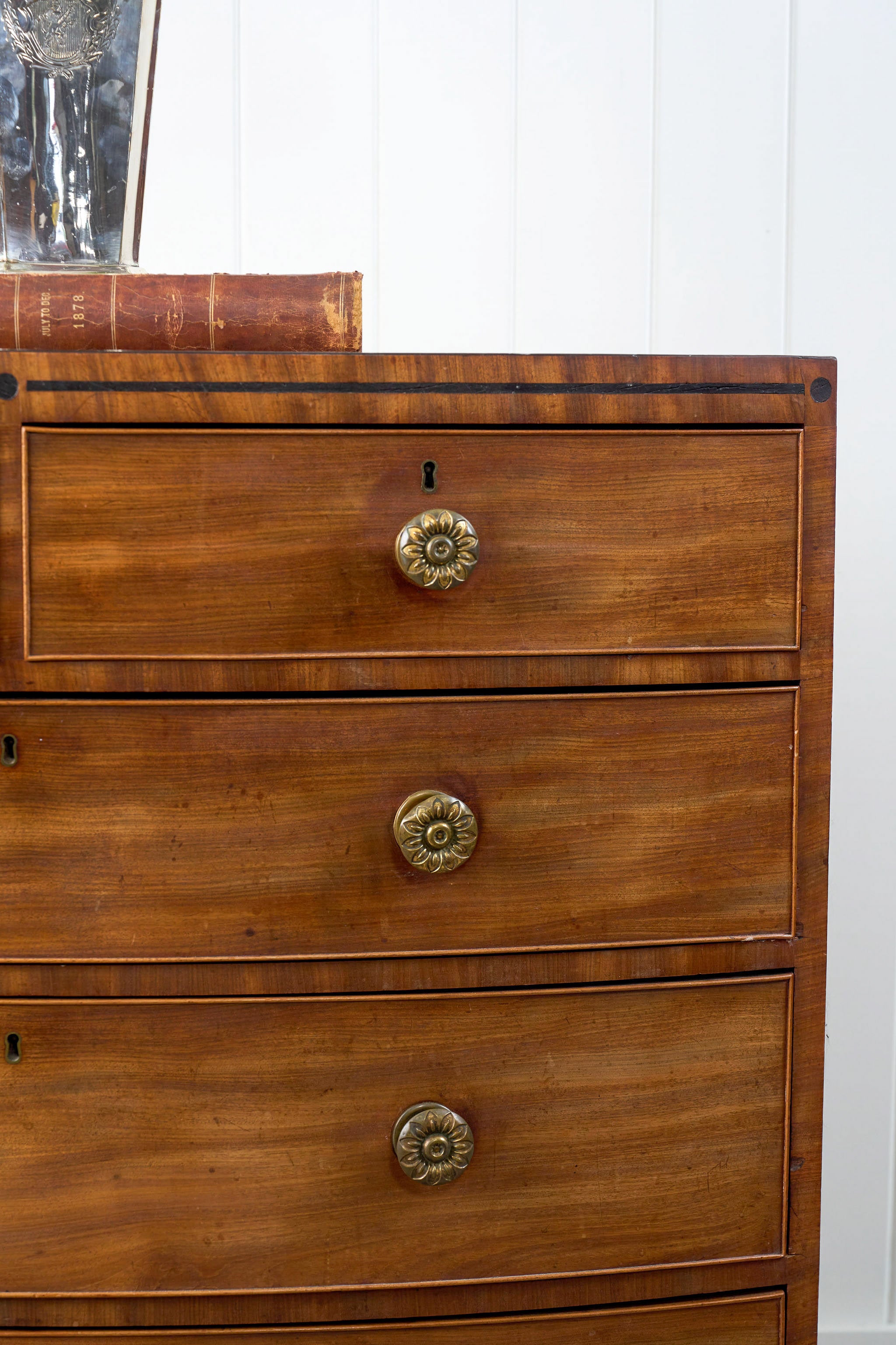 George III Period Mahogany Bowfront Chest with Brass Floral Knobs (c. 1820)