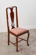 Load image into Gallery viewer, SET of 8 | Walnut Queen Anne Style Dining Chairs with Red/Pink Floral Upholstered Seats
