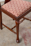 Load image into Gallery viewer, SET of 8 | Walnut Queen Anne Style Dining Chairs with Red/Pink Floral Upholstered Seats
