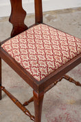 Load image into Gallery viewer, SET of 8 | Walnut Queen Anne Style Dining Chairs with Red/Pink Floral Upholstered Seats
