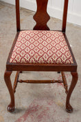 Load image into Gallery viewer, SET of 8 | Walnut Queen Anne Style Dining Chairs with Red/Pink Floral Upholstered Seats
