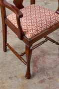 Load image into Gallery viewer, SET of 8 | Walnut Queen Anne Style Dining Chairs with Red/Pink Floral Upholstered Seats

