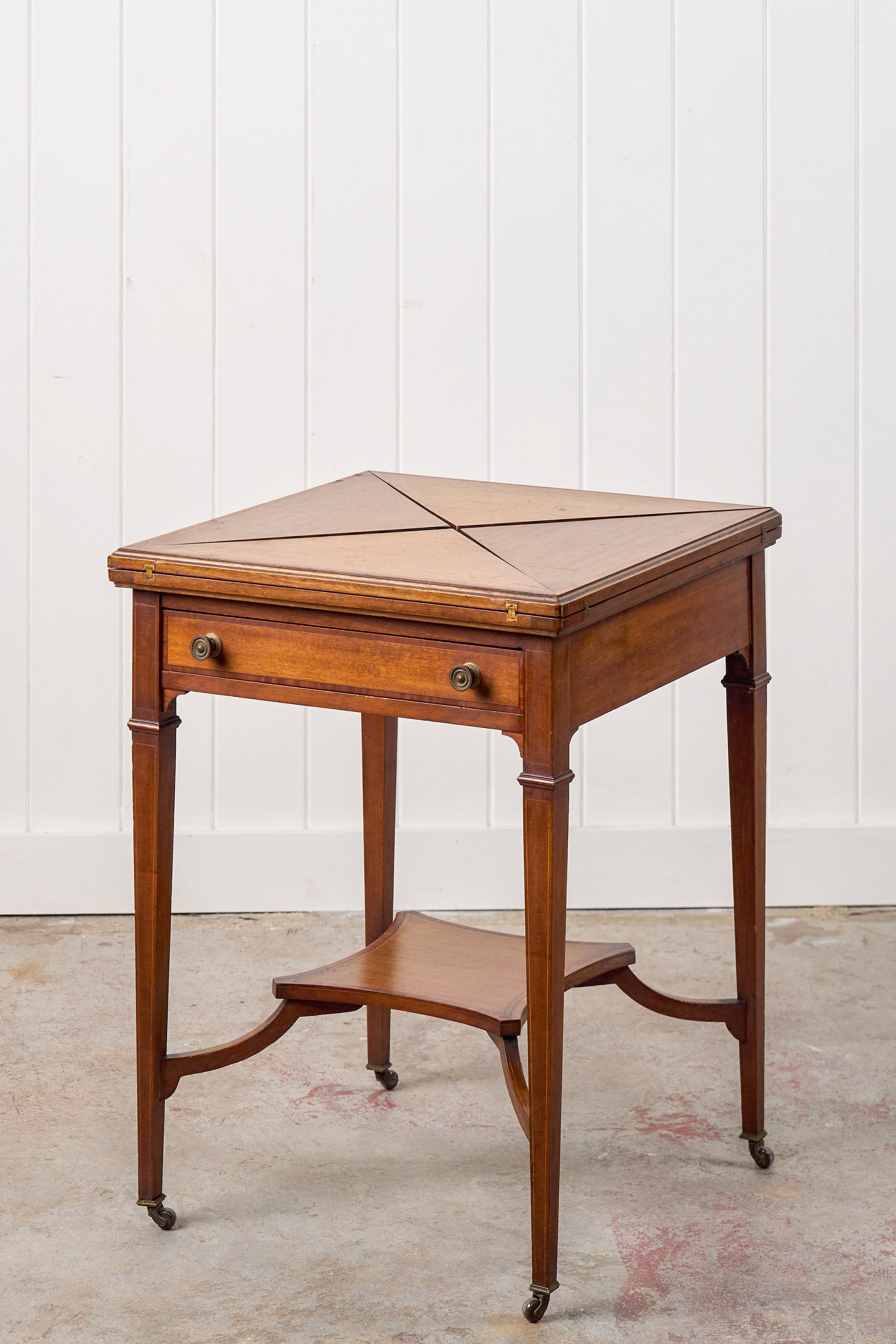 Edwardian Mahogany Envelope Card Table with Cross Banded Edge