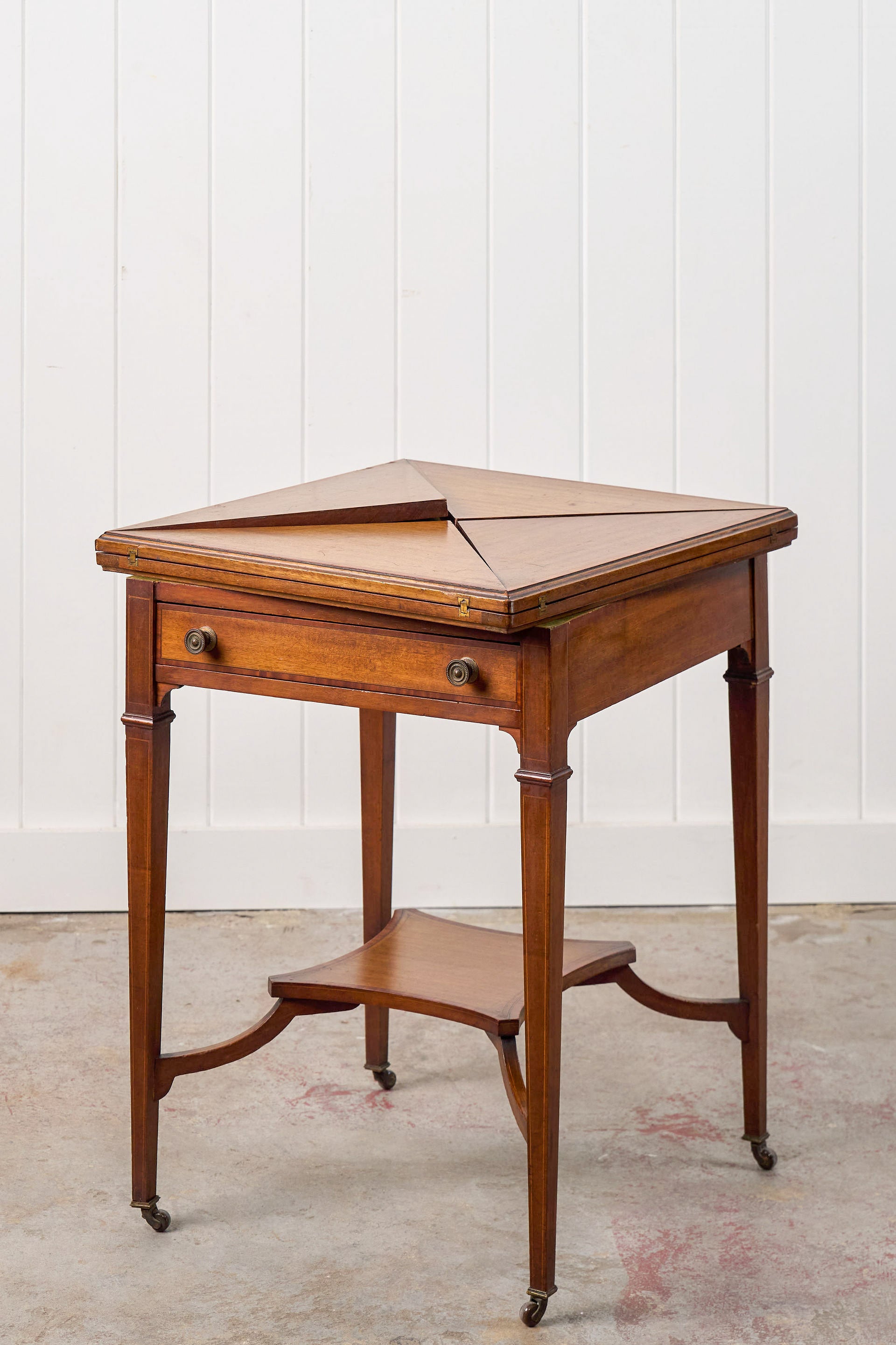 Edwardian Mahogany Envelope Card Table with Cross Banded Edge