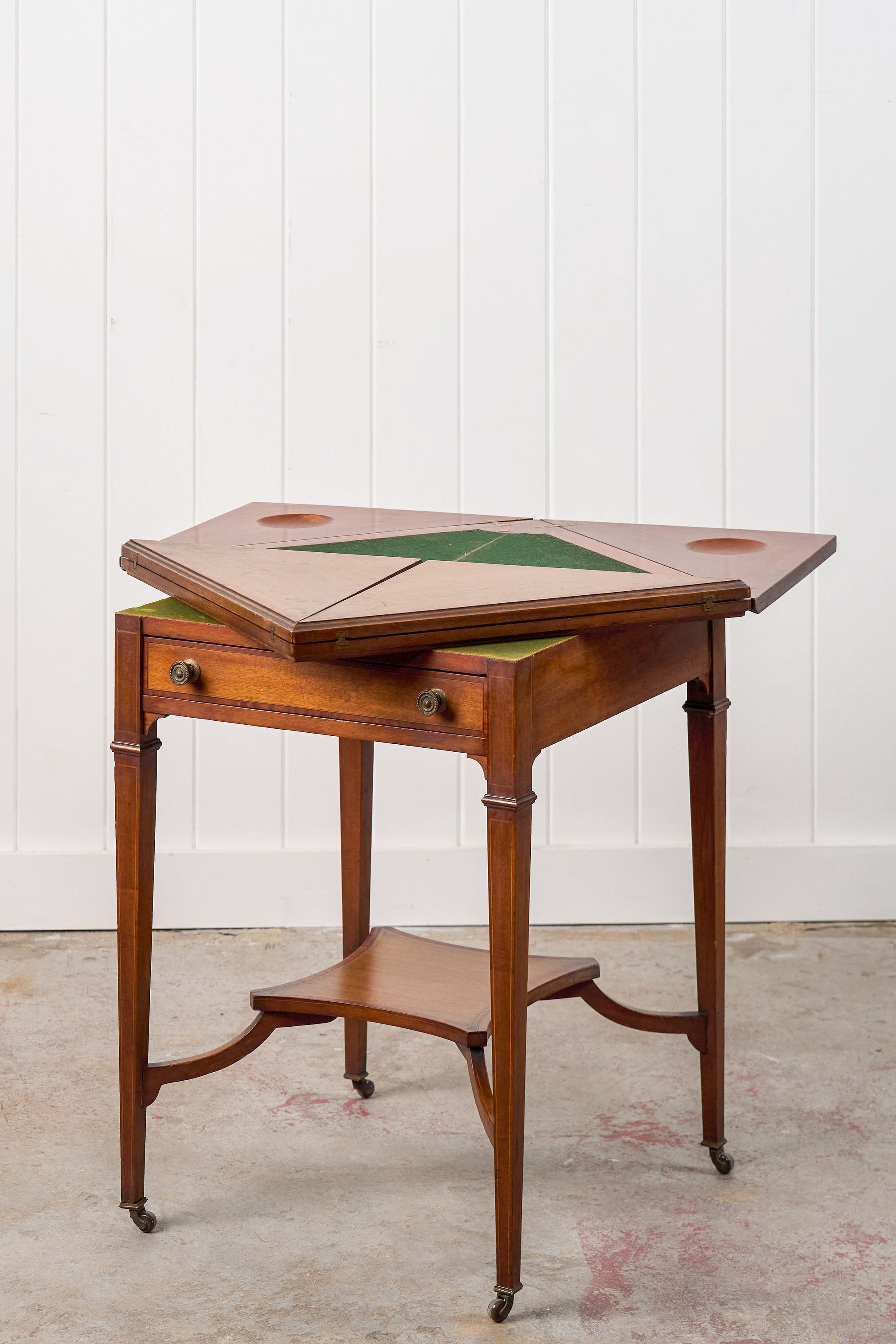 Edwardian Mahogany Envelope Card Table with Cross Banded Edge