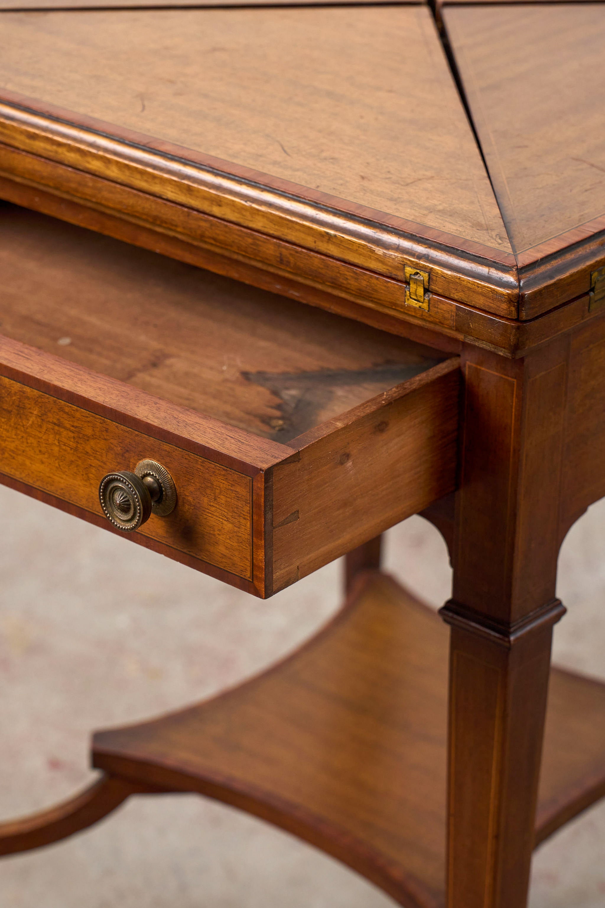 Edwardian Mahogany Envelope Card Table with Cross Banded Edge