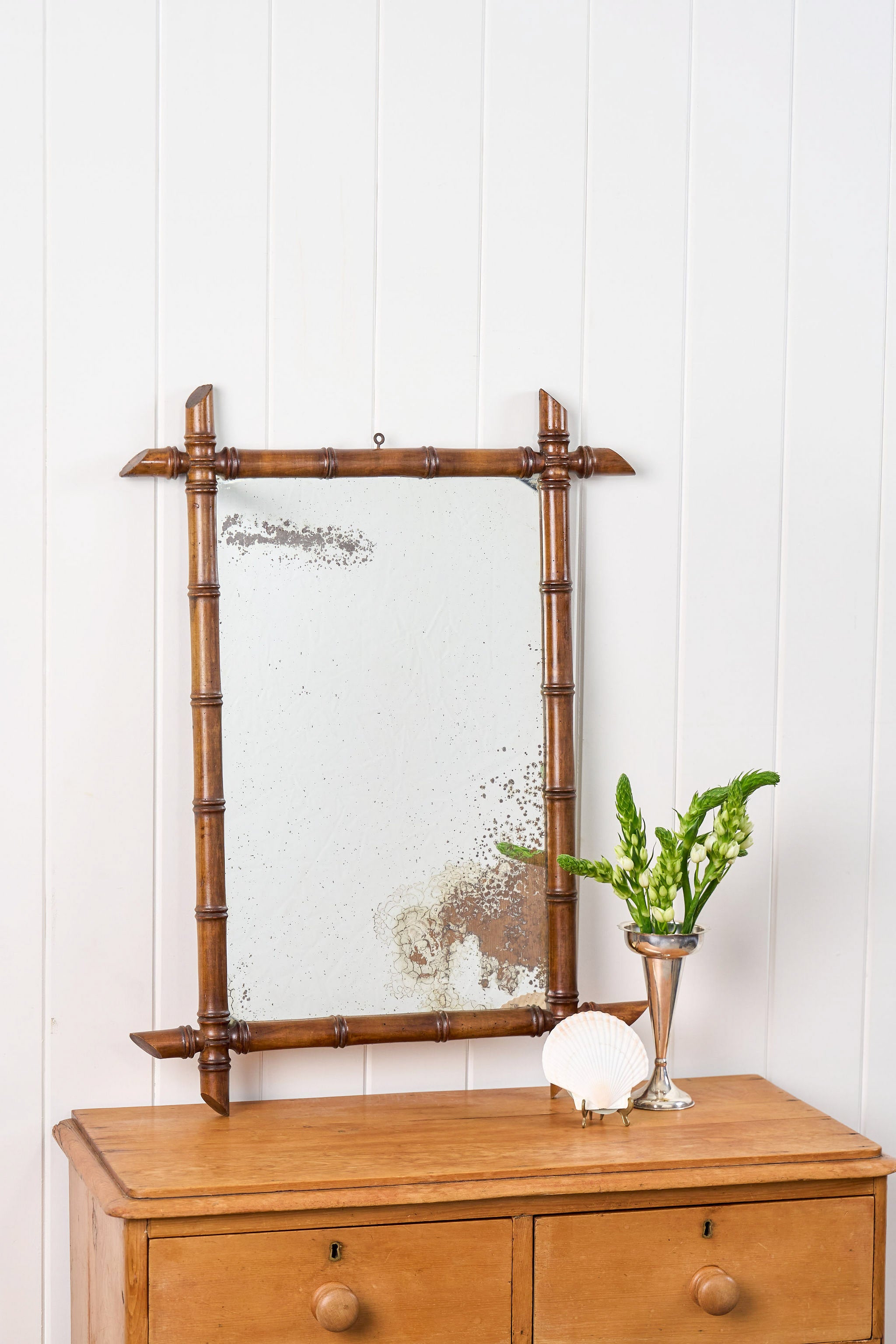 French Faux Bamboo Mirror with Heavy Foxing | No. 3
