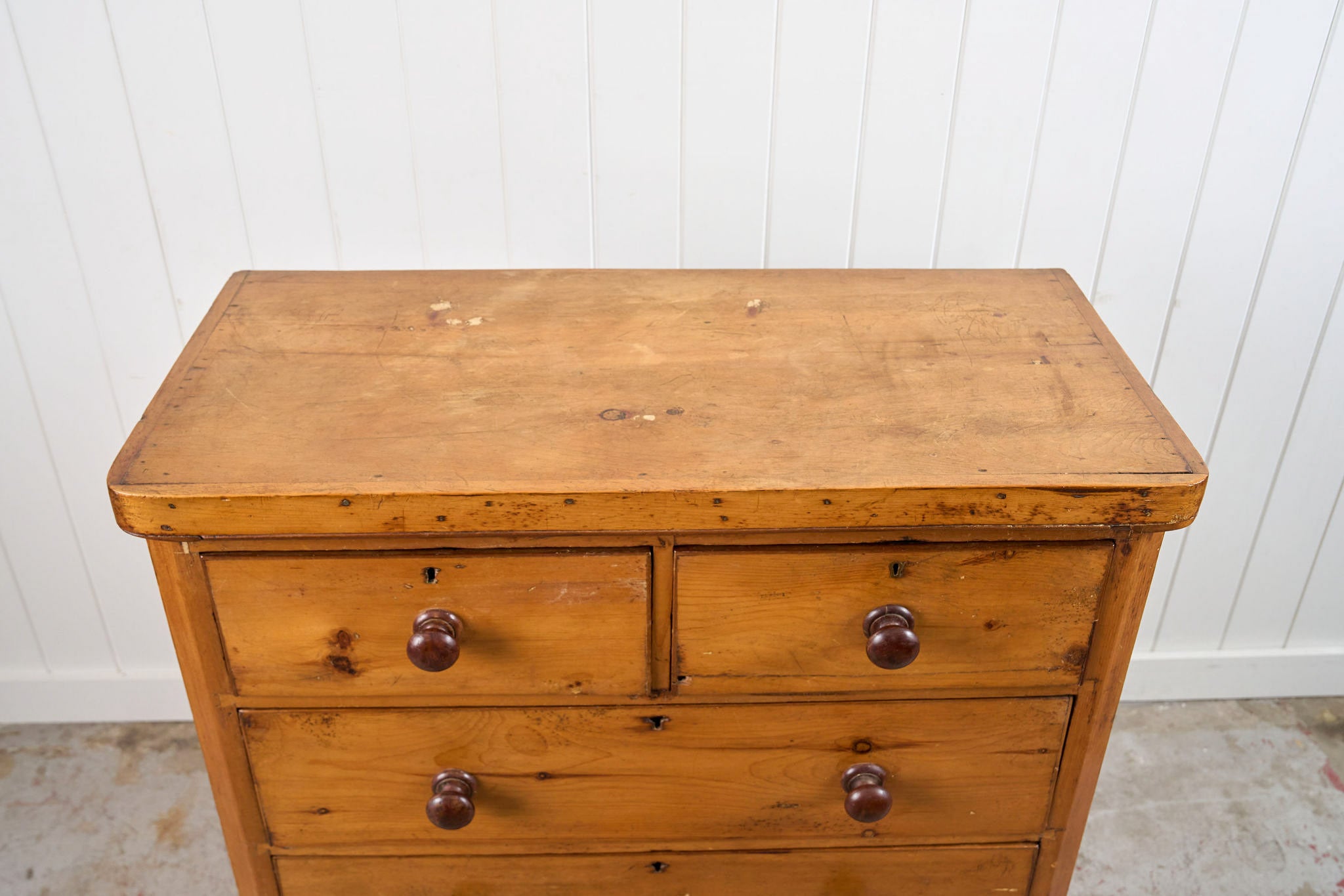 19th Century Pine 2 Over 3 Chest with Wooden Knobs