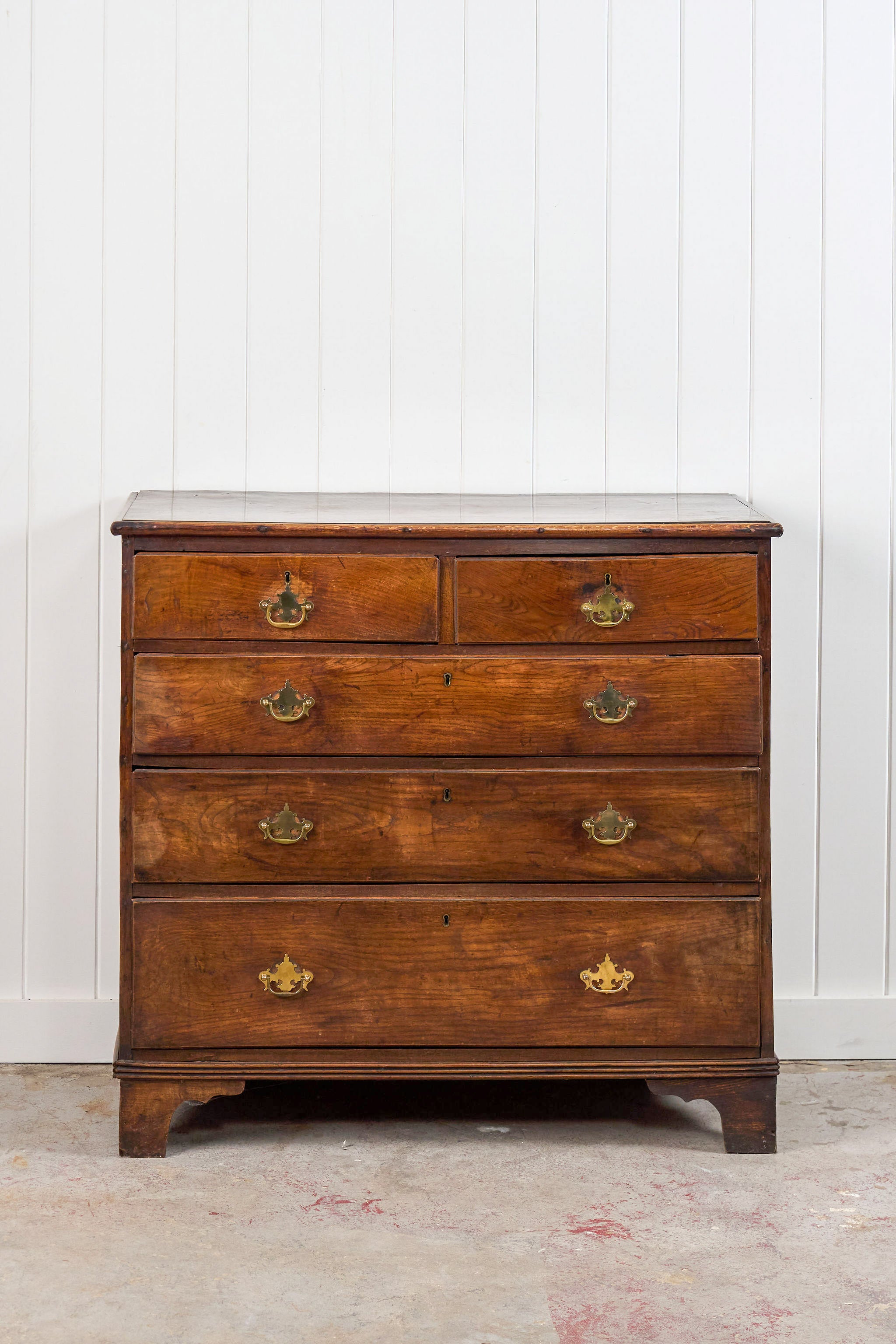 Oak Two Over Three Chest with Chippendale Pulls
